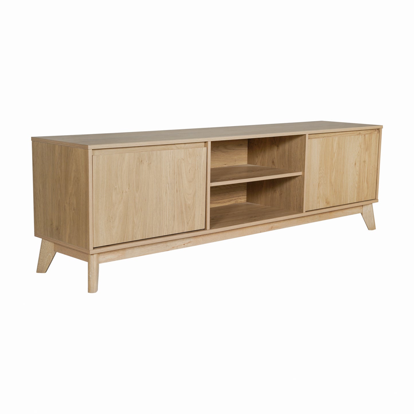 Hatfield Mid-Century Modern TV Stand in Light Natural for 65+ Inch TV's - 70 Inch Media Center with Adjustable Center Shelf and Dual Soft Close Doors Light Natural