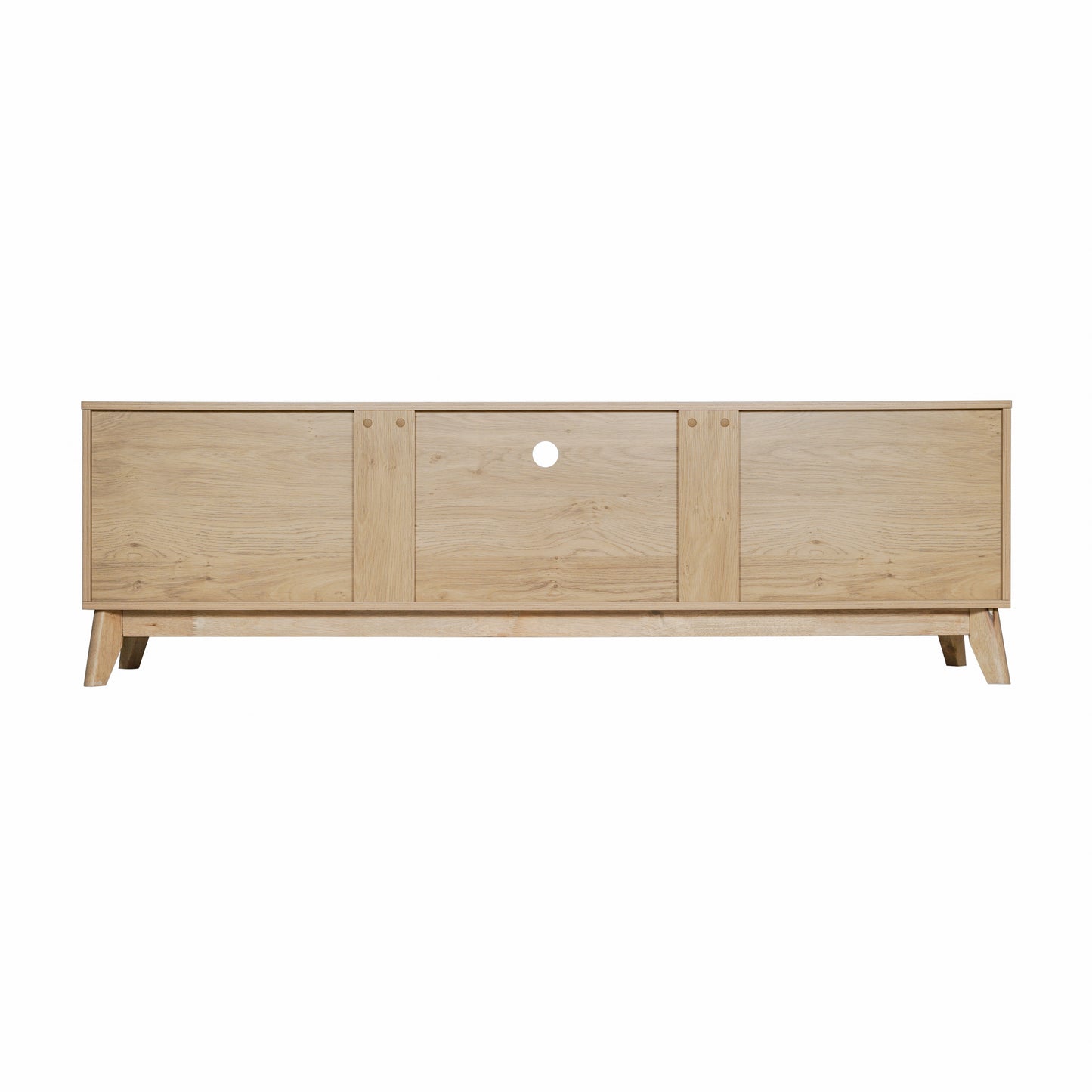 Hatfield Mid-Century Modern TV Stand in Light Natural for 65+ Inch TV's - 70 Inch Media Center with Adjustable Center Shelf and Dual Soft Close Doors Light Natural