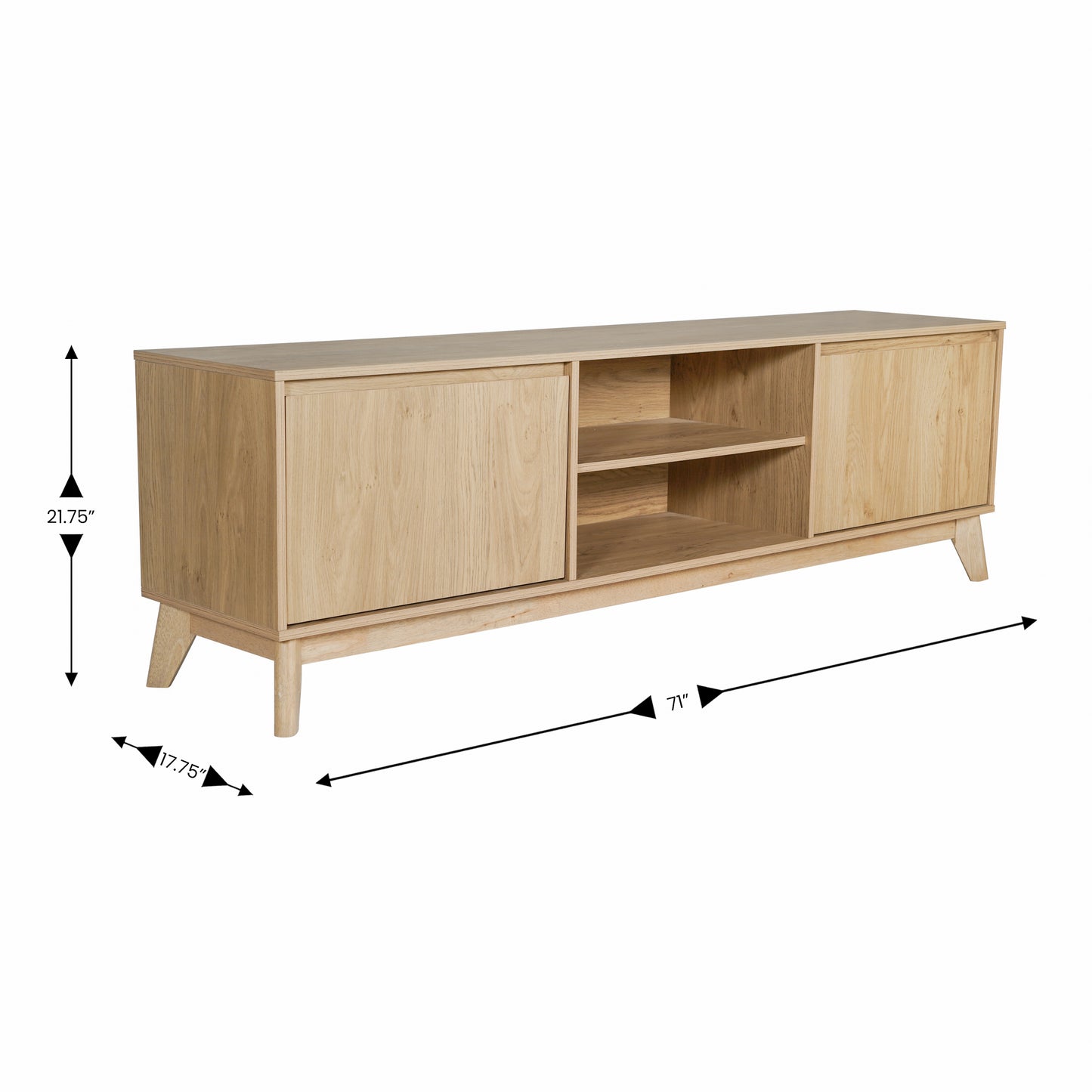 Hatfield Mid-Century Modern TV Stand in Light Natural for 65+ Inch TV's - 70 Inch Media Center with Adjustable Center Shelf and Dual Soft Close Doors Light Natural