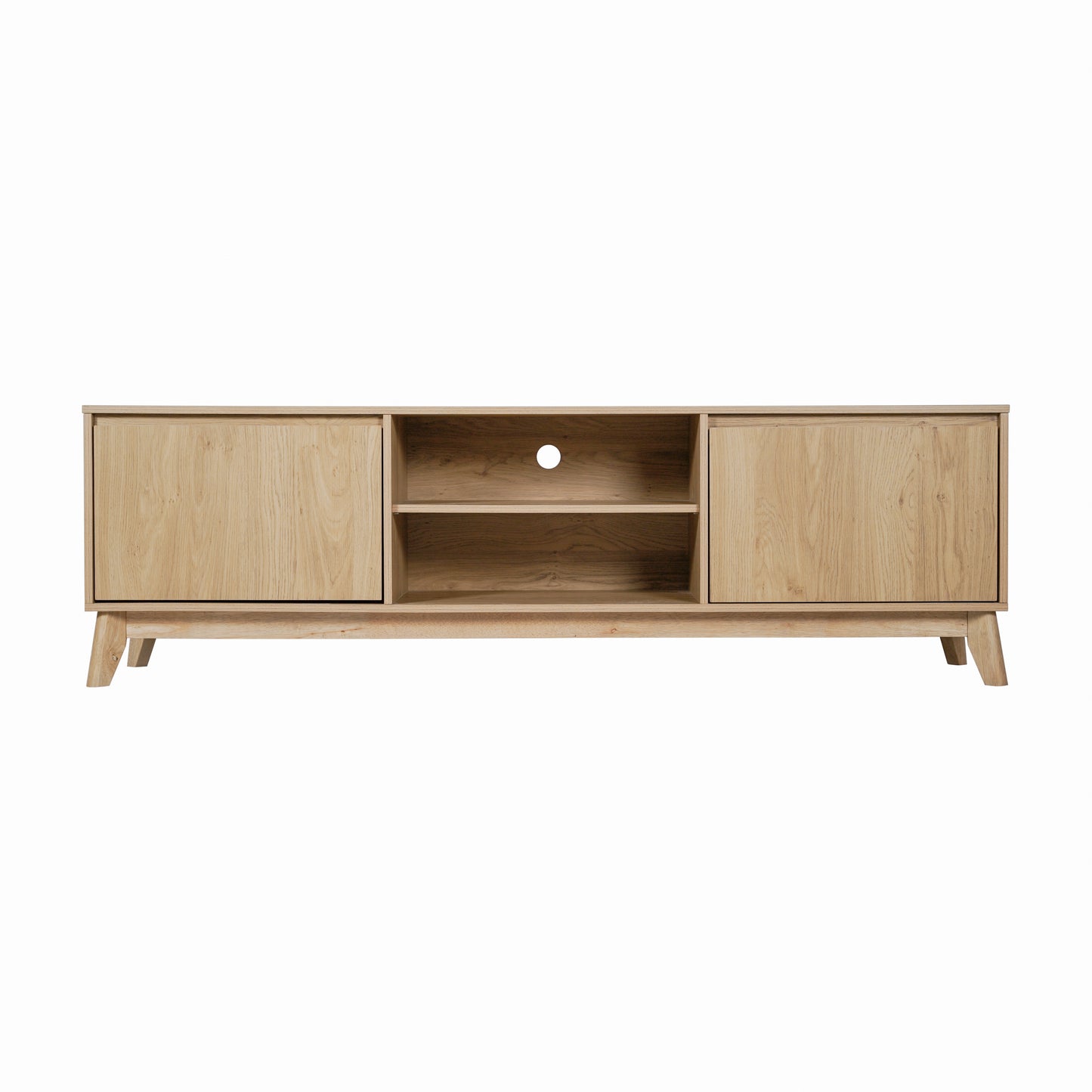 Hatfield Mid-Century Modern TV Stand in Light Natural for 65+ Inch TV's - 70 Inch Media Center with Adjustable Center Shelf and Dual Soft Close Doors Light Natural