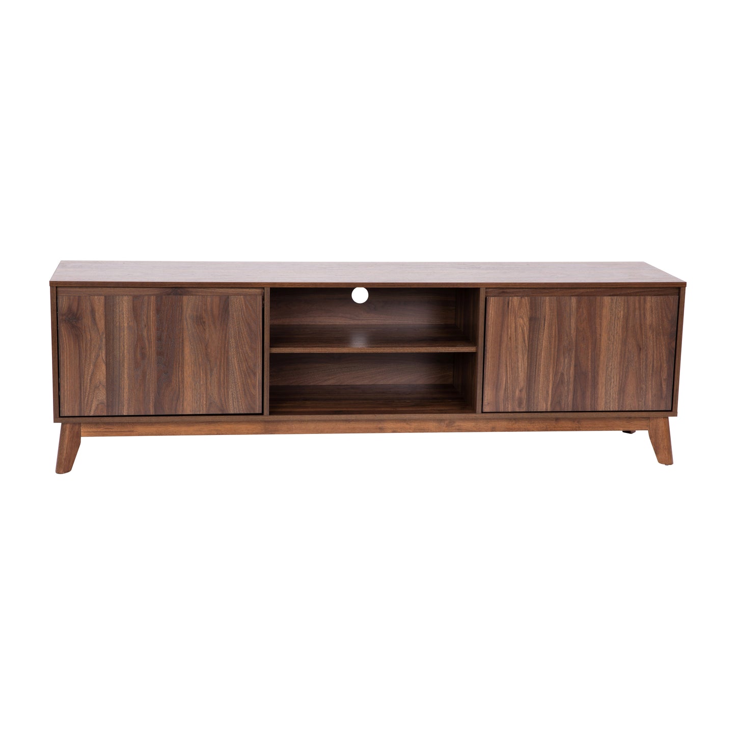 Hatfield Mid-Century Modern TV Stand in Walnut for 65+ Inch TV's - 70 Inch Media Center with Adjustable Center Shelf and Dual Soft Close Doors Dark Walnut