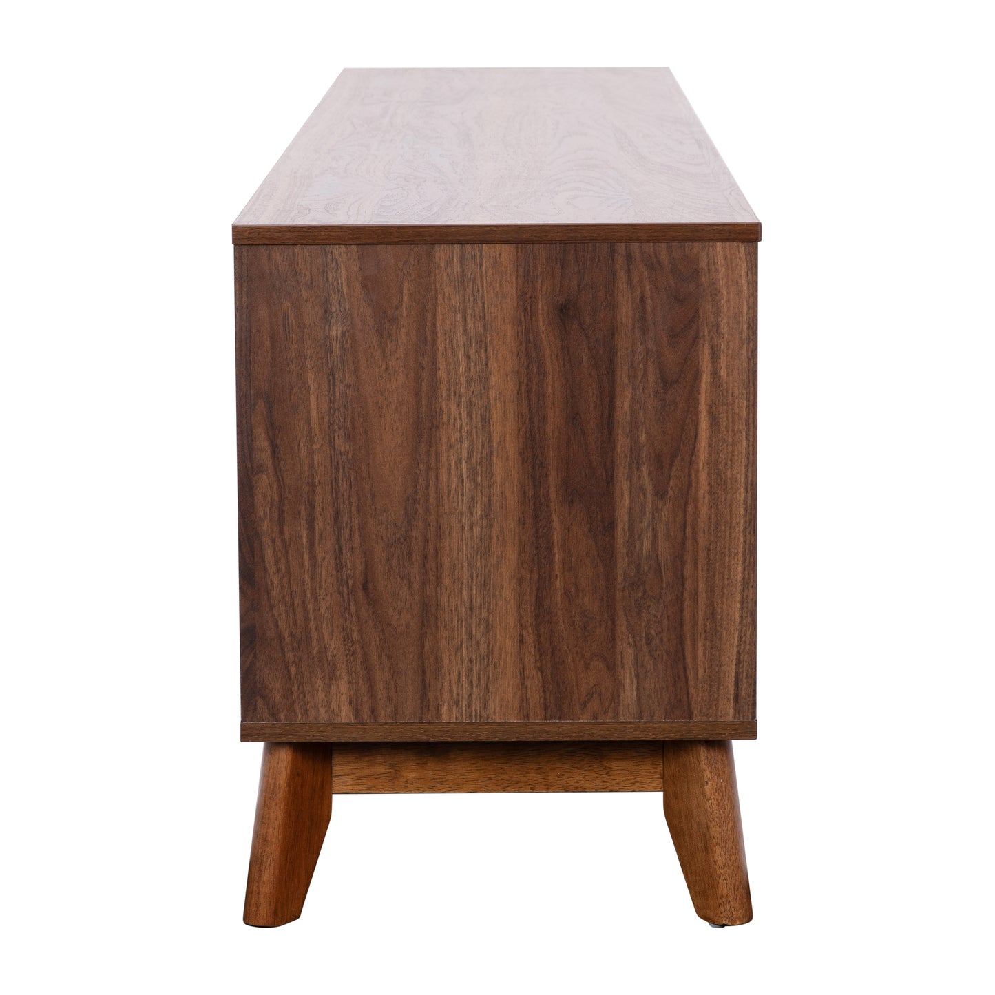 Hatfield Mid-Century Modern TV Stand in Walnut for 65+ Inch TV's - 70 Inch Media Center with Adjustable Center Shelf and Dual Soft Close Doors Dark Walnut