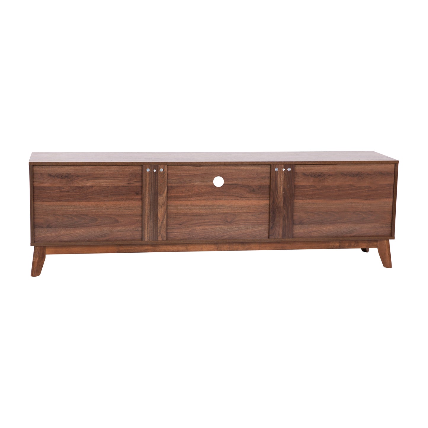 Hatfield Mid-Century Modern TV Stand in Walnut for 65+ Inch TV's - 70 Inch Media Center with Adjustable Center Shelf and Dual Soft Close Doors Dark Walnut