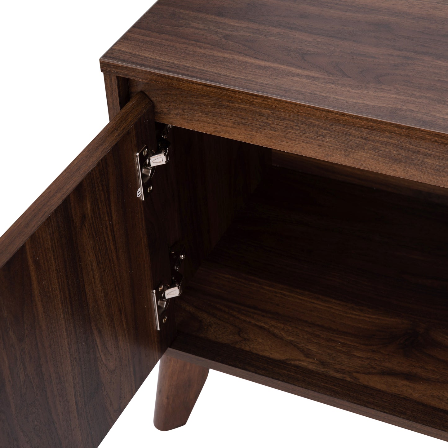Hatfield Mid-Century Modern TV Stand in Walnut for 65+ Inch TV's - 70 Inch Media Center with Adjustable Center Shelf and Dual Soft Close Doors Dark Walnut