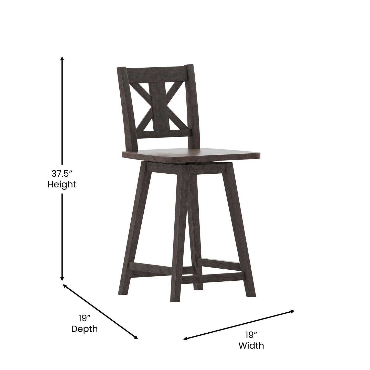 Gwendolyn Commercial Grade Solid Wood Modern Farmhouse Swivel Counter Height Barstool in Gray Wash Walnut Gray Wash Walnut ES-G1-24-GY-GG