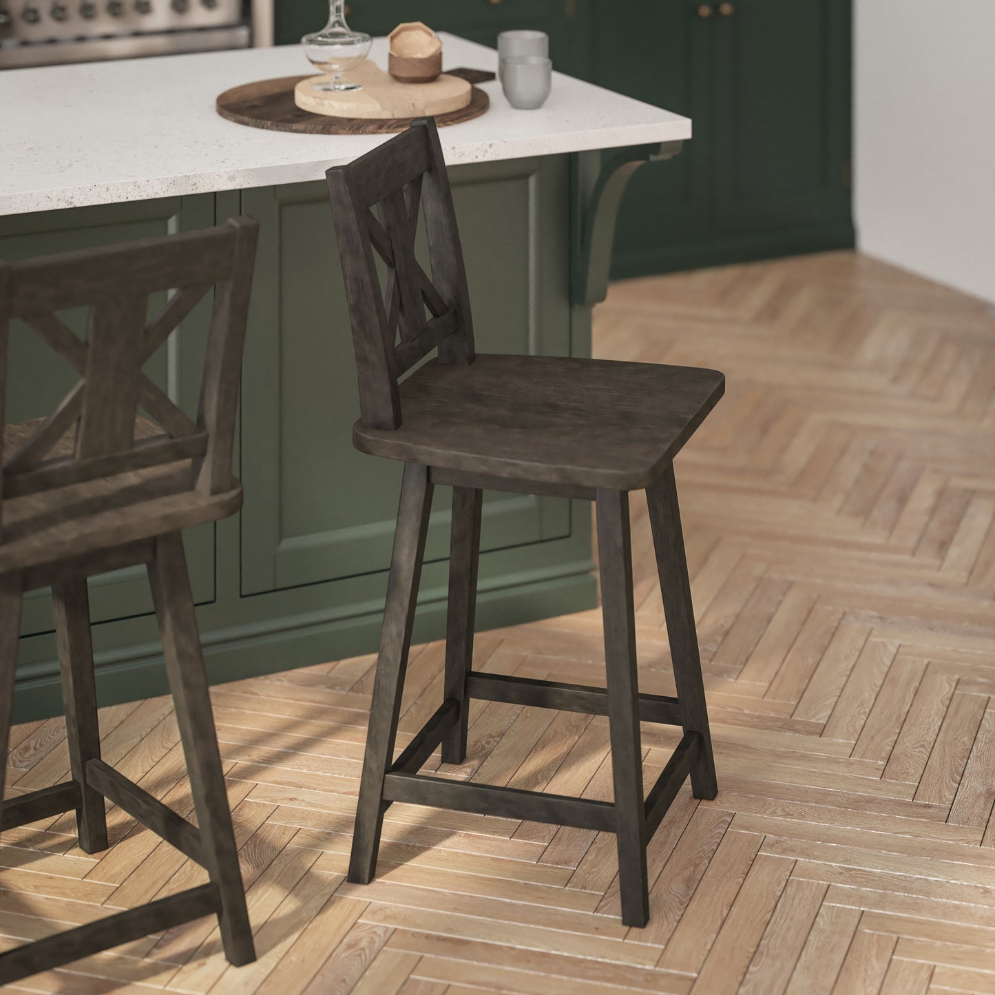 Gwendolyn Commercial Grade Solid Wood Modern Farmhouse Swivel Counter Height Barstool in Gray Wash Walnut Gray Wash Walnut ES-G1-24-GY-GG
