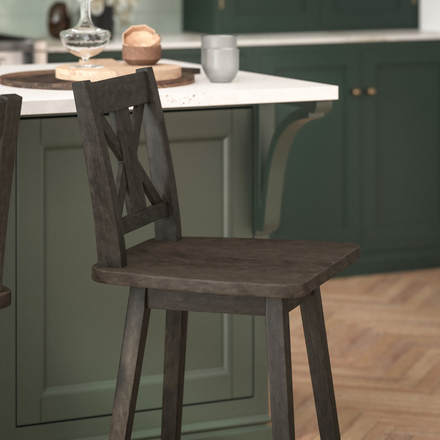 Gwendolyn Commercial Grade Solid Wood Modern Farmhouse Swivel Counter Height Barstool in Gray Wash Walnut Gray Wash Walnut ES-G1-24-GY-GG