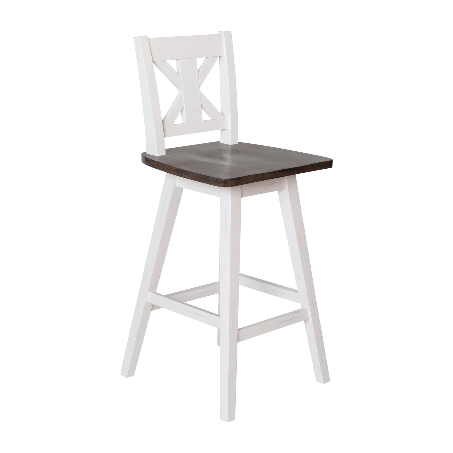 Gwendolyn Commercial Grade Solid Wood Modern Farmhouse Swivel Counter Height Barstool in Antique White Wash with Gray Wash Seat Antique White Wash Frame/Gray Wash Seat