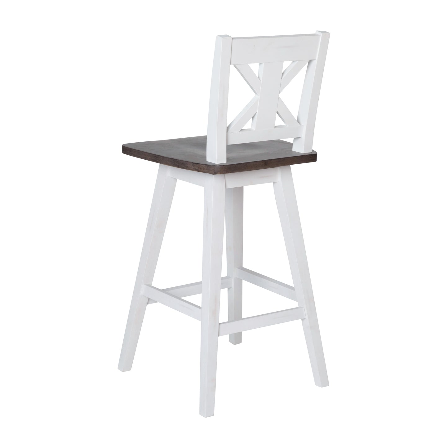 Gwendolyn Commercial Grade Solid Wood Modern Farmhouse Swivel Counter Height Barstool in Antique White Wash with Gray Wash Seat Antique White Wash Frame/Gray Wash Seat
