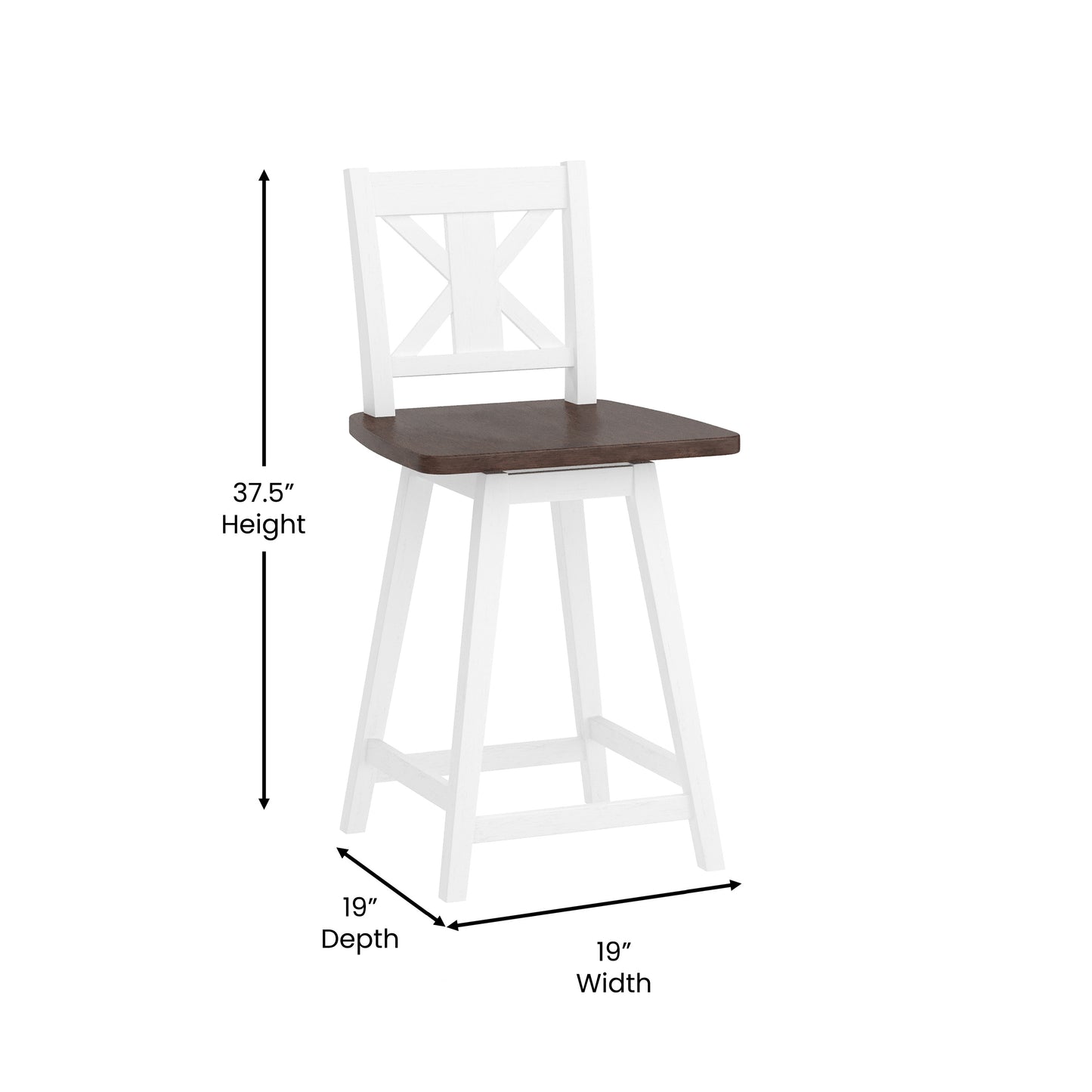 Gwendolyn Commercial Grade Solid Wood Modern Farmhouse Swivel Counter Height Barstool in Antique White Wash with Gray Wash Seat Antique White Wash Frame/Gray Wash Seat