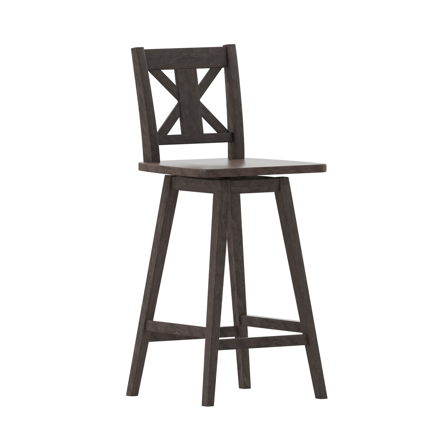 Gwendolyn Commercial Grade Solid Wood Modern Farmhouse Swivel Bar Height Barstool in Gray Wash Walnut Gray Wash Walnut