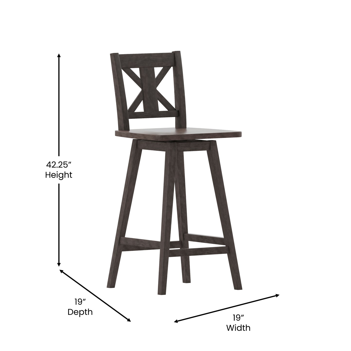 Gwendolyn Commercial Grade Solid Wood Modern Farmhouse Swivel Bar Height Barstool in Gray Wash Walnut Gray Wash Walnut