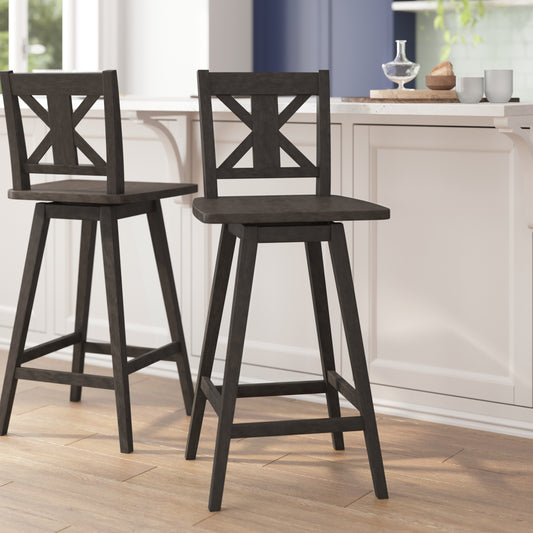 Gwendolyn Commercial Grade Solid Wood Modern Farmhouse Swivel Bar Height Barstool in Gray Wash Walnut Gray Wash Walnut