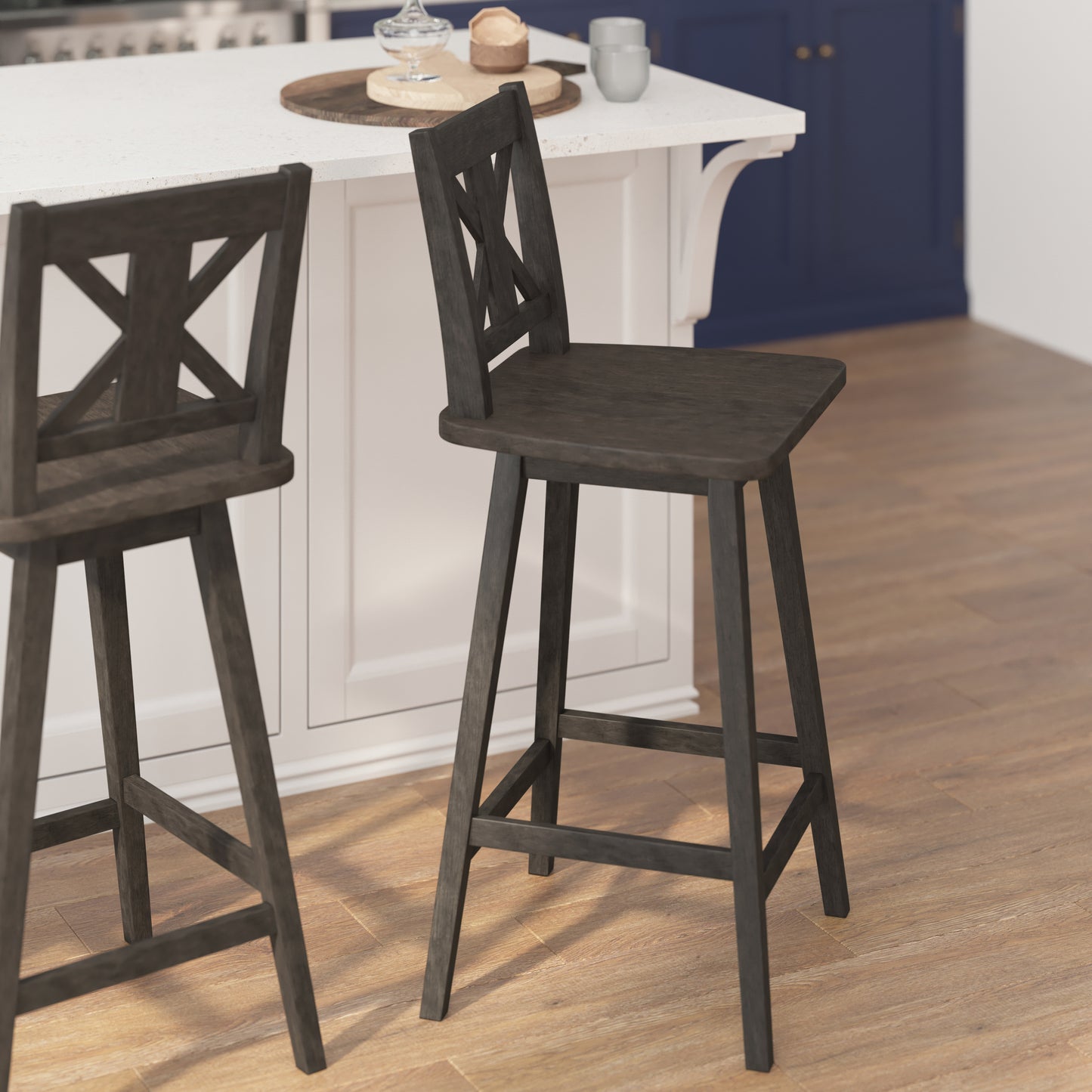 Gwendolyn Commercial Grade Solid Wood Modern Farmhouse Swivel Bar Height Barstool in Gray Wash Walnut Gray Wash Walnut