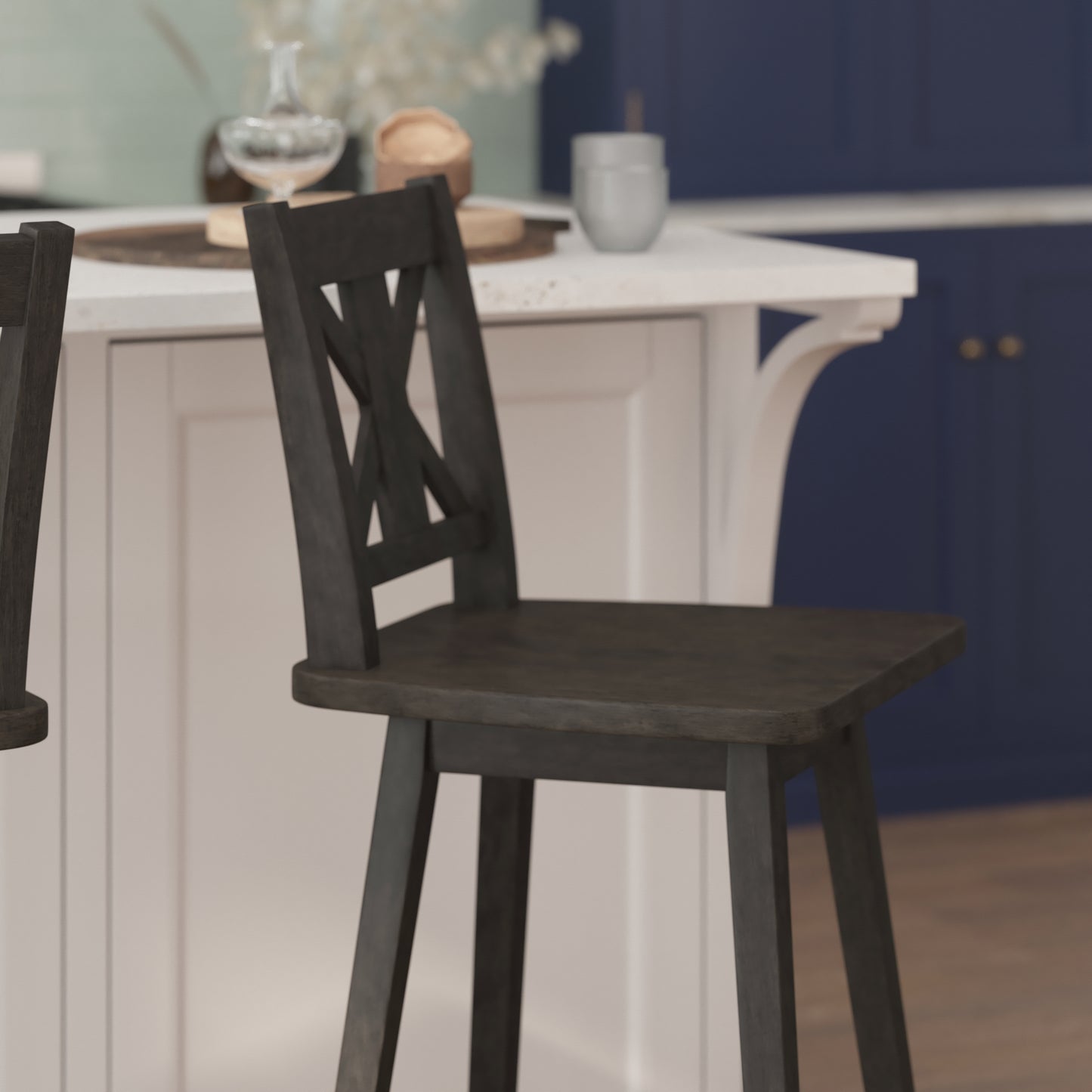 Gwendolyn Commercial Grade Solid Wood Modern Farmhouse Swivel Bar Height Barstool in Gray Wash Walnut Gray Wash Walnut