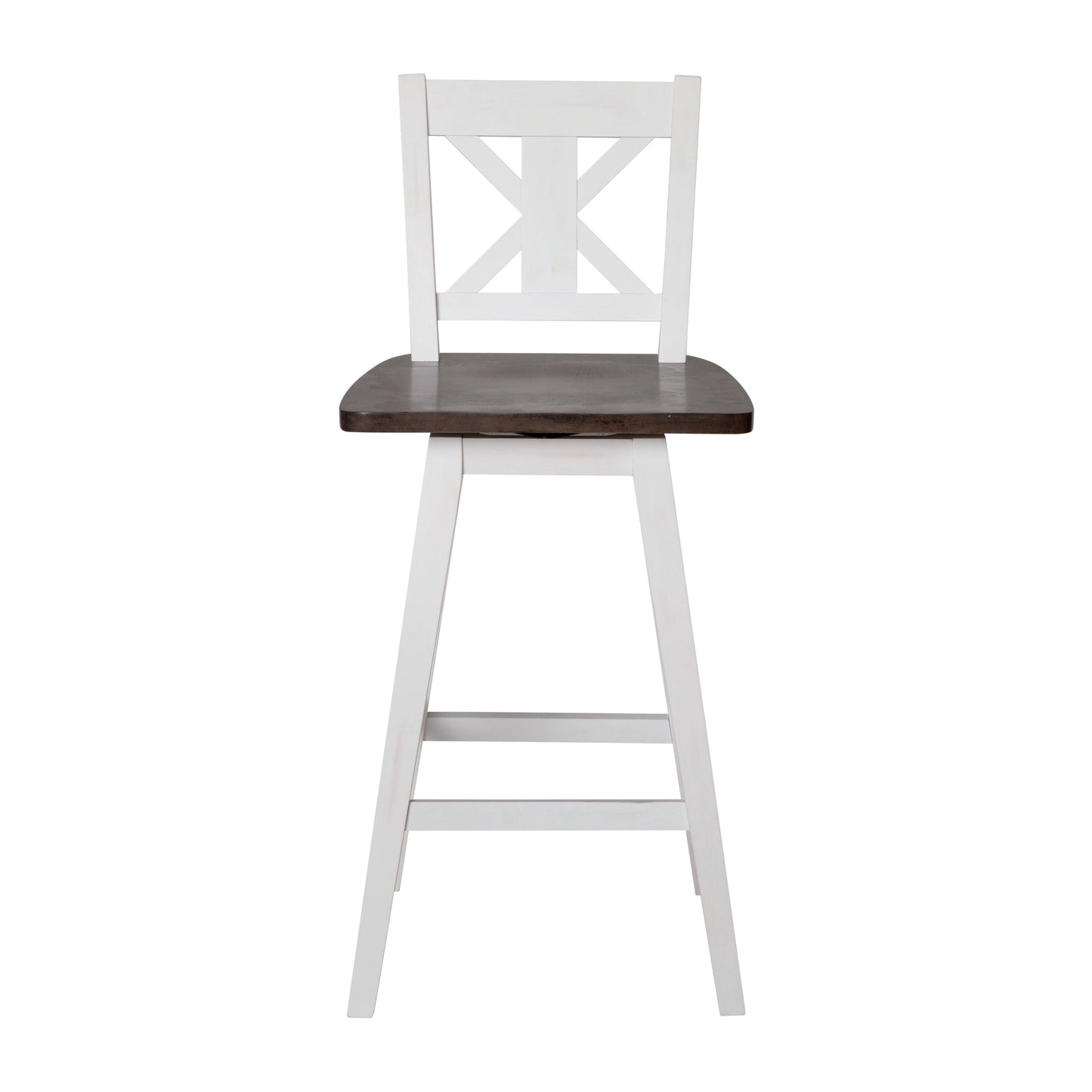 Gwendolyn Commercial Grade Solid Wood Modern Farmhouse Swivel Bar Height Barstool in Antique White Wash with Gray Wash Seat Antique White Wash Frame/Gray Wash Seat