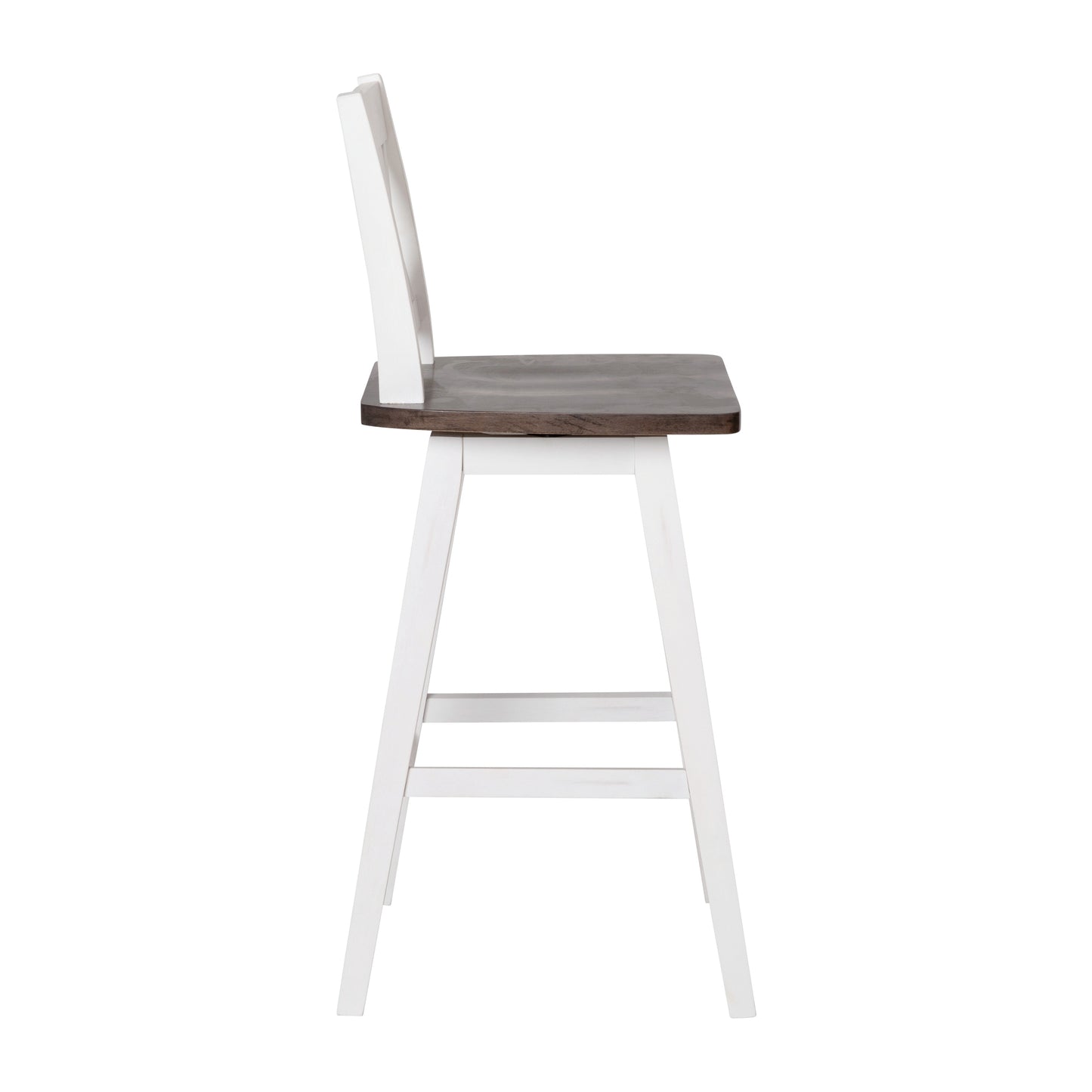 Gwendolyn Commercial Grade Solid Wood Modern Farmhouse Swivel Bar Height Barstool in Antique White Wash with Gray Wash Seat Antique White Wash Frame/Gray Wash Seat