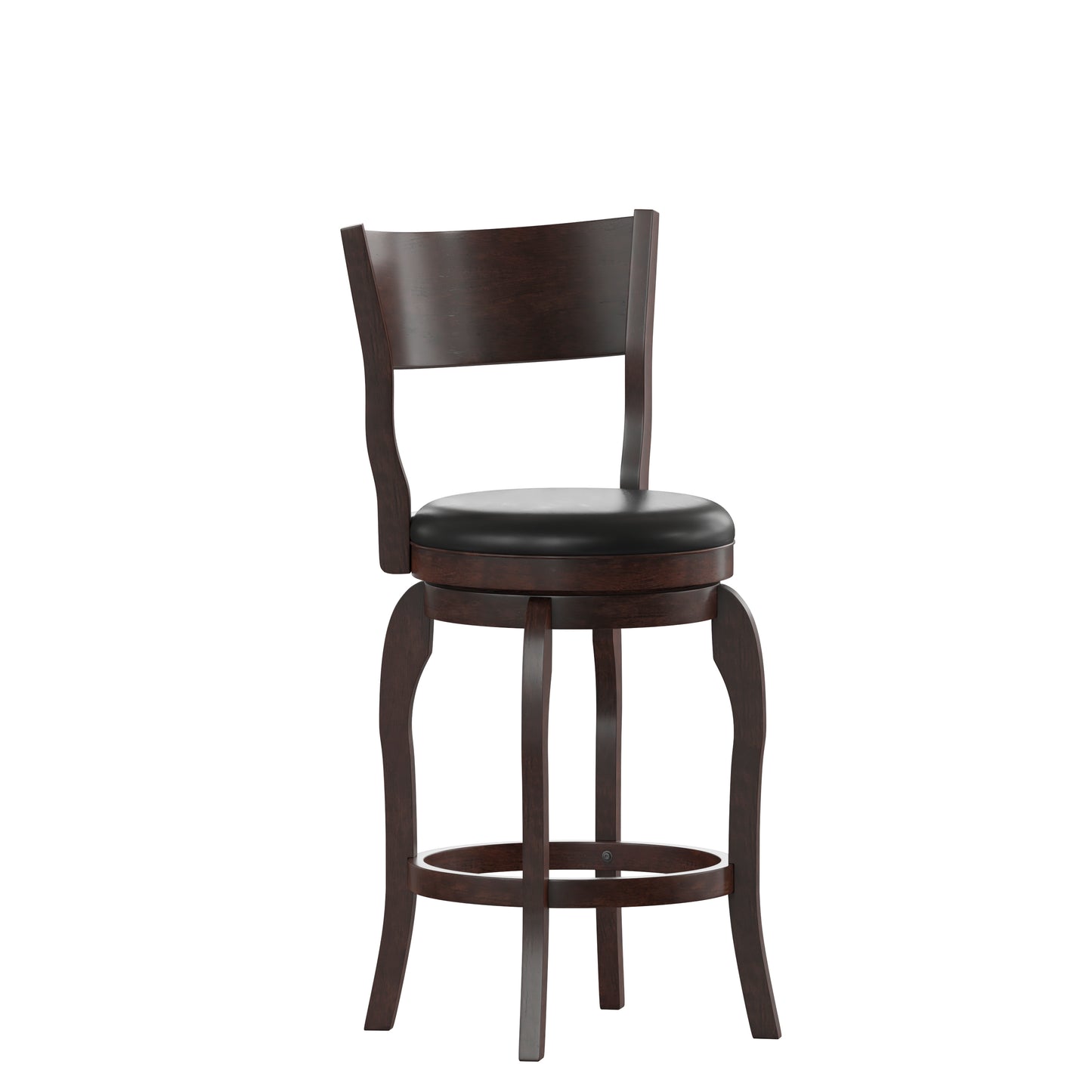 Nichola Commercial Grade Classic Open Back Swivel Counter Height Pub Barstool with Bowed Wooden Frame and Padded LeatherSoft Seat, Espresso/Black Black Vinyl/Espresso Frame ES-NT2-24-ESP-GG