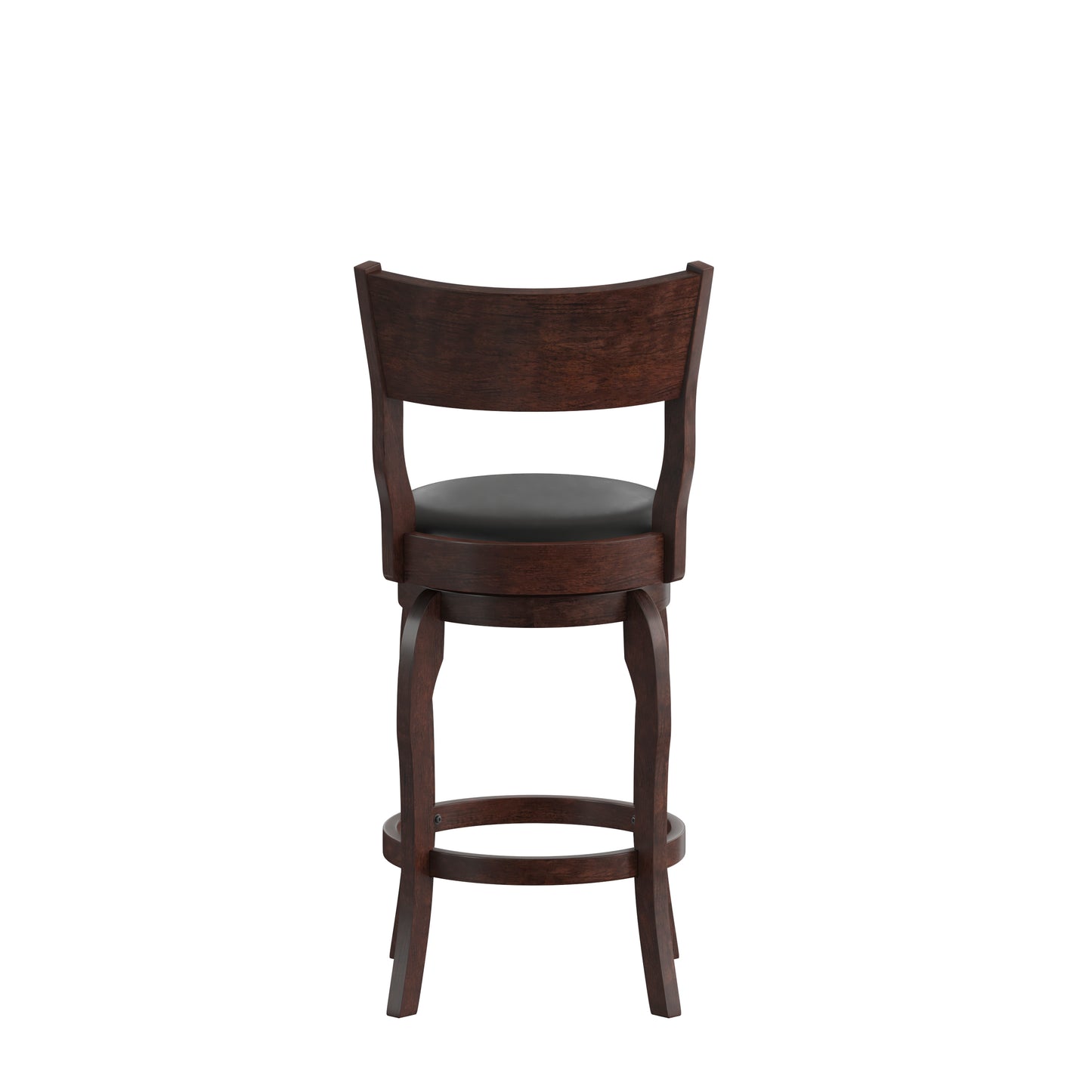 Nichola Commercial Grade Classic Open Back Swivel Counter Height Pub Barstool with Bowed Wooden Frame and Padded LeatherSoft Seat, Espresso/Black Black Vinyl/Espresso Frame ES-NT2-24-ESP-GG