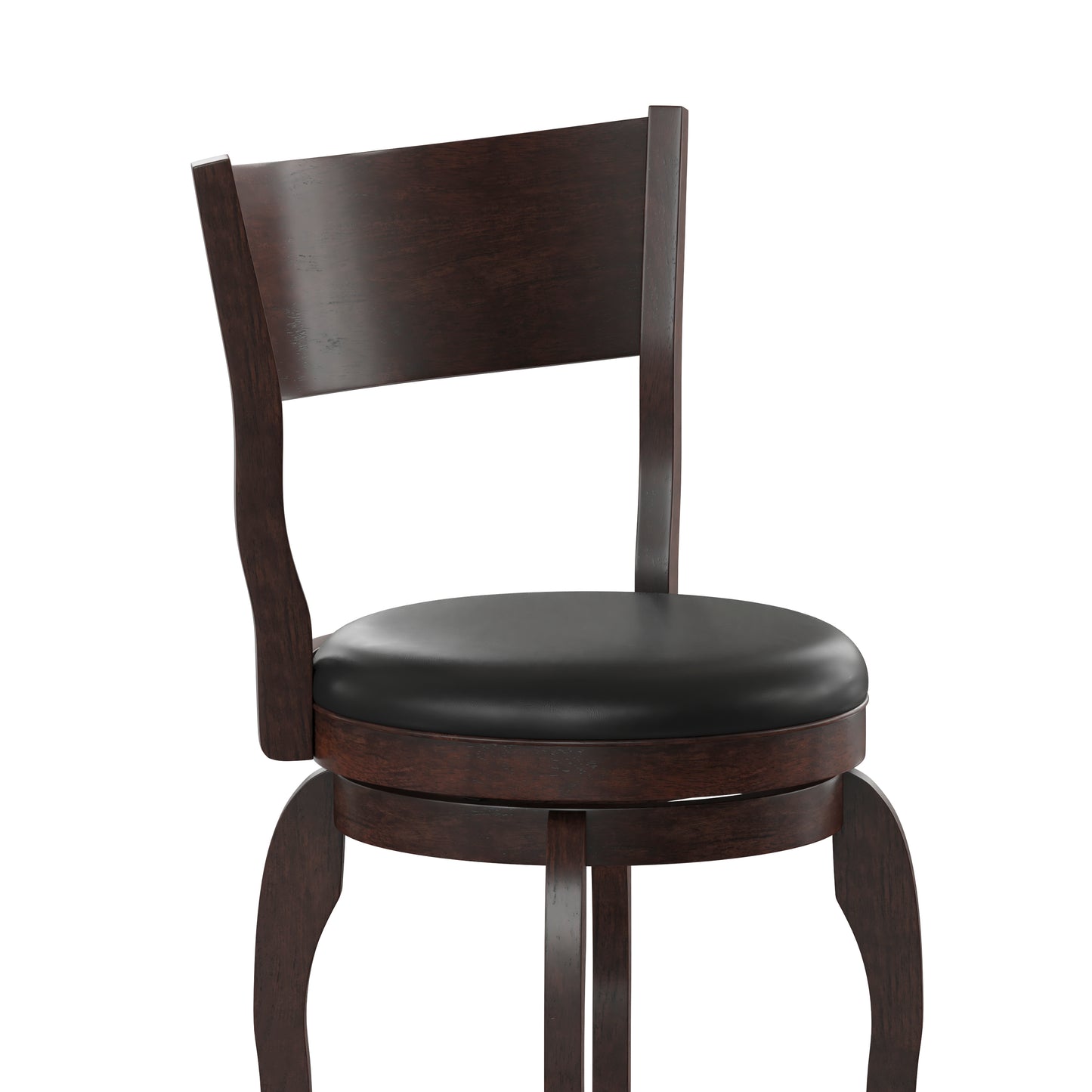 Nichola Commercial Grade Classic Open Back Swivel Counter Height Pub Barstool with Bowed Wooden Frame and Padded LeatherSoft Seat, Espresso/Black Black Vinyl/Espresso Frame ES-NT2-24-ESP-GG