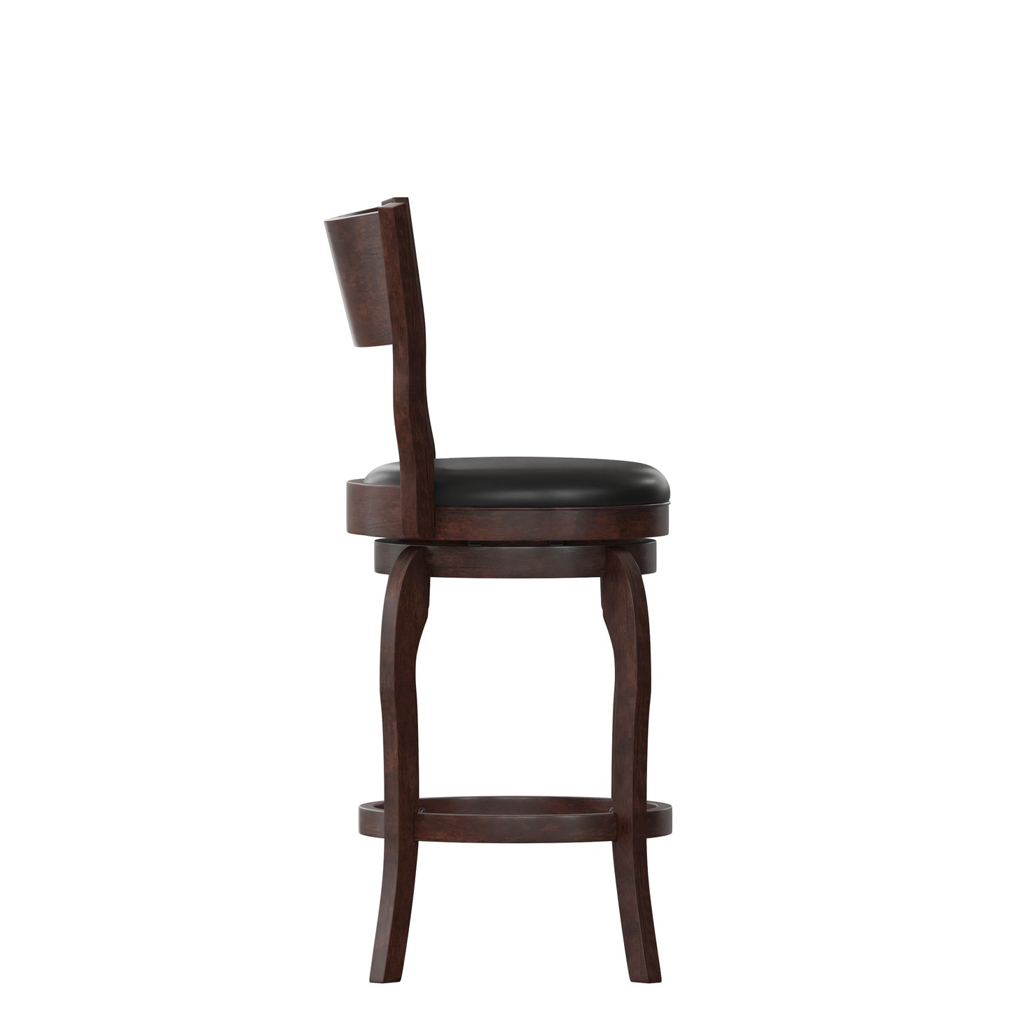 Nichola Commercial Grade Classic Open Back Swivel Counter Height Pub Barstool with Bowed Wooden Frame and Padded LeatherSoft Seat, Espresso/Black Black Vinyl/Espresso Frame ES-NT2-24-ESP-GG