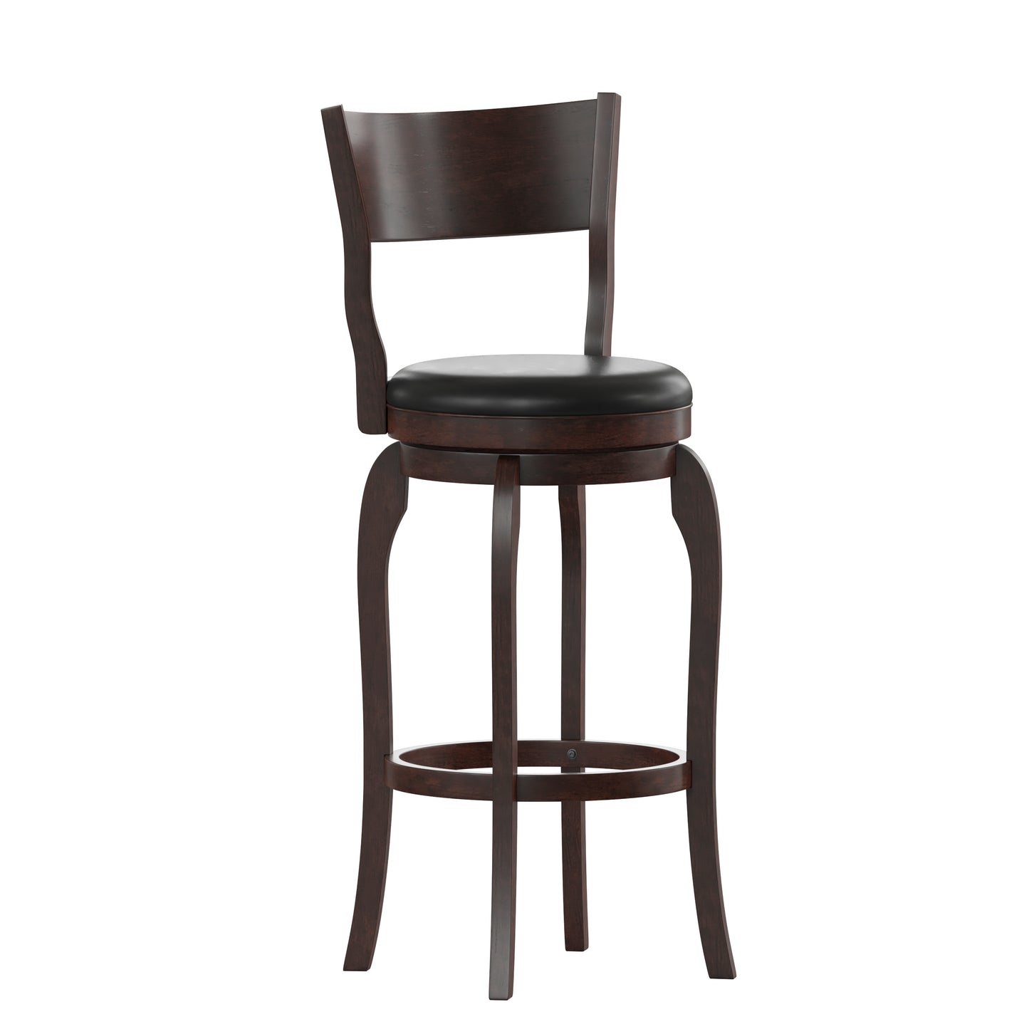 Nichola Commercial Grade Classic Open Back Swivel Bar Height Pub Barstool with Bowed Wooden Frame and Padded LeatherSoft Seat, Espresso/Black Black Vinyl/Espresso Frame ES-NT2-29-ESP-GG