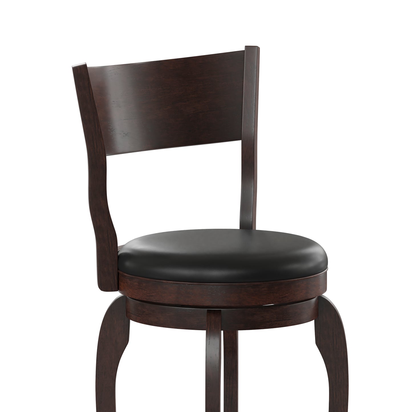 Nichola Commercial Grade Classic Open Back Swivel Bar Height Pub Barstool with Bowed Wooden Frame and Padded LeatherSoft Seat, Espresso/Black Black Vinyl/Espresso Frame ES-NT2-29-ESP-GG