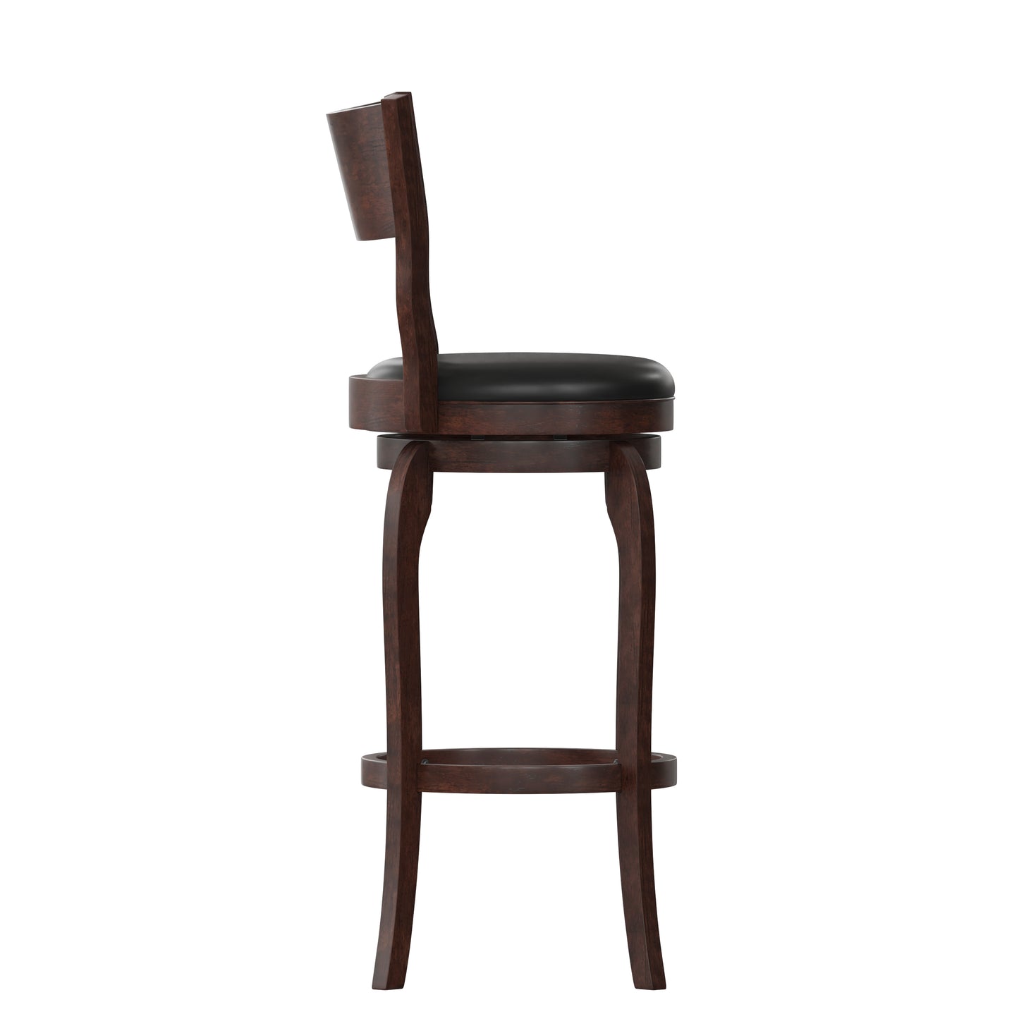 Nichola Commercial Grade Classic Open Back Swivel Bar Height Pub Barstool with Bowed Wooden Frame and Padded LeatherSoft Seat, Espresso/Black Black Vinyl/Espresso Frame ES-NT2-29-ESP-GG