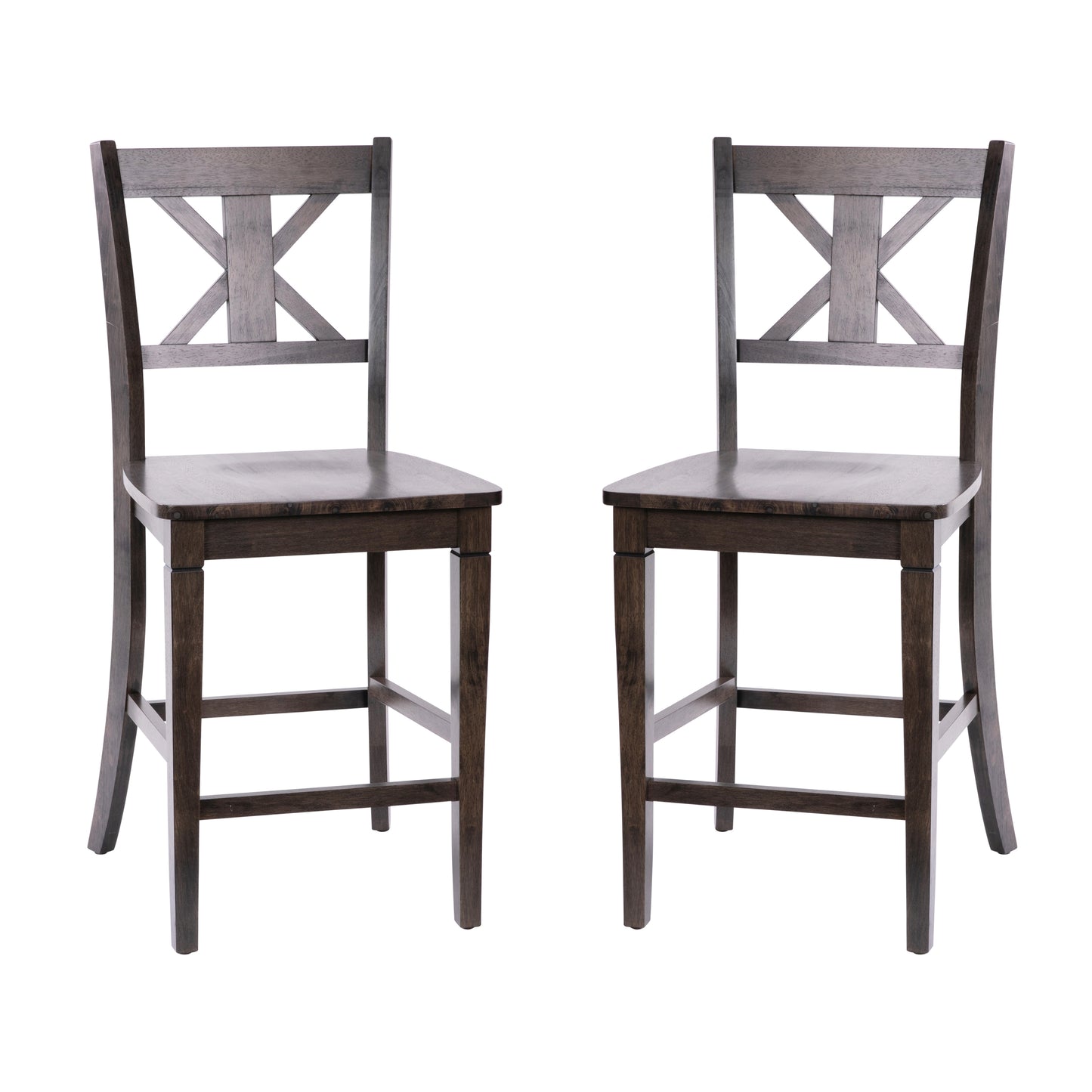 Gwendolyn Set of 2 Commercial Grade Solid Wood Modern Farmhouse Counter Height Barstool in Gray Wash Walnut Gray Wash Walnut