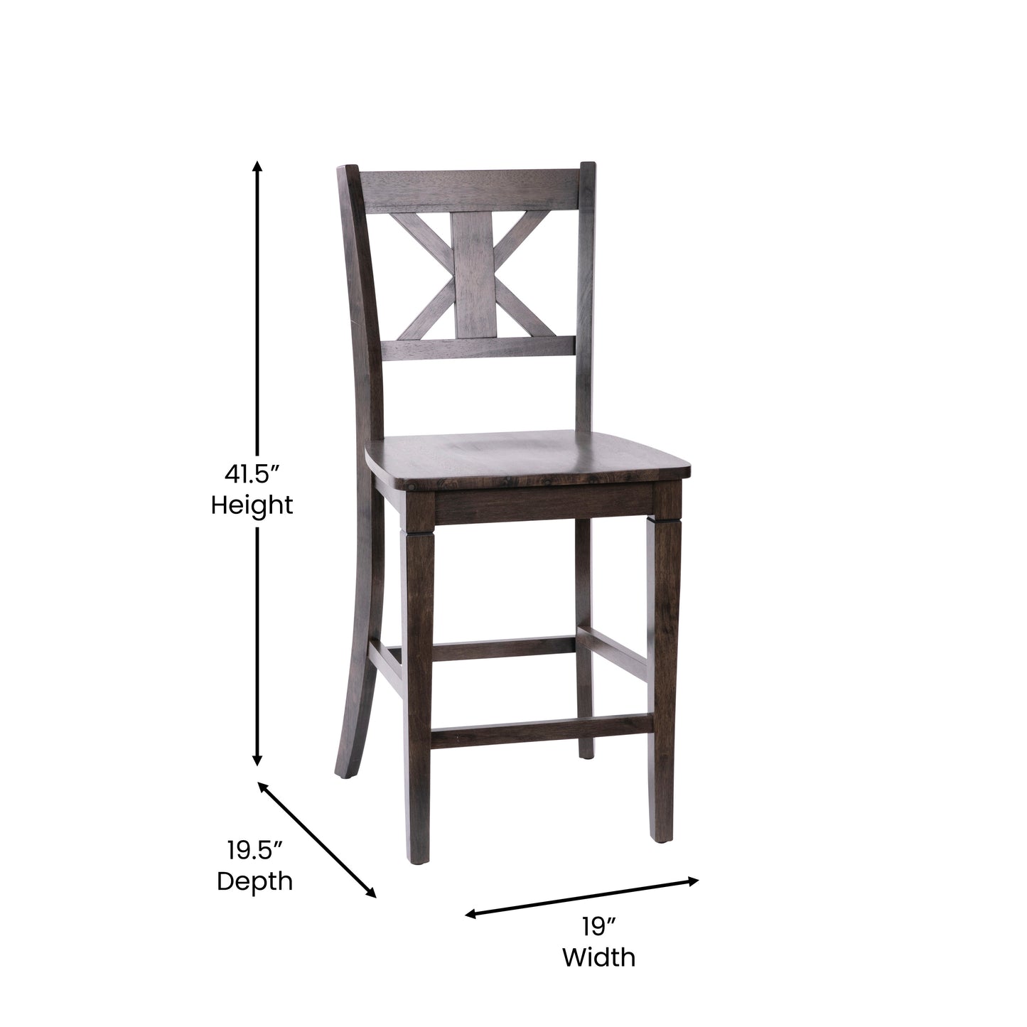 Gwendolyn Set of 2 Commercial Grade Solid Wood Modern Farmhouse Counter Height Barstool in Gray Wash Walnut Gray Wash Walnut