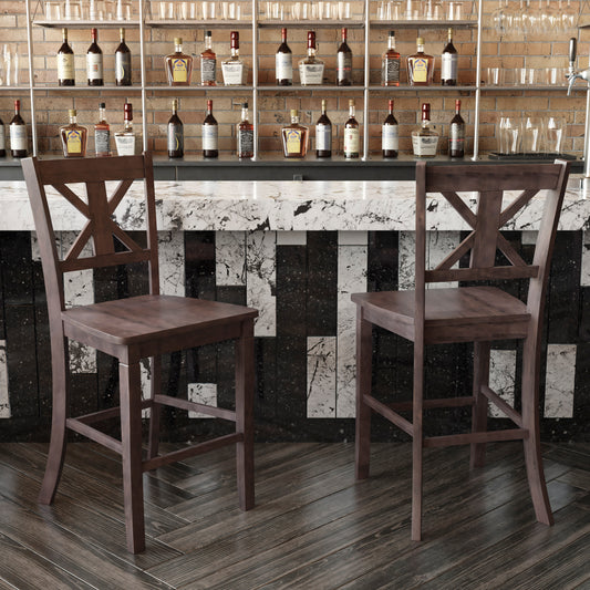 Gwendolyn Set of 2 Commercial Grade Solid Wood Modern Farmhouse Counter Height Barstool in Gray Wash Walnut Gray Wash Walnut