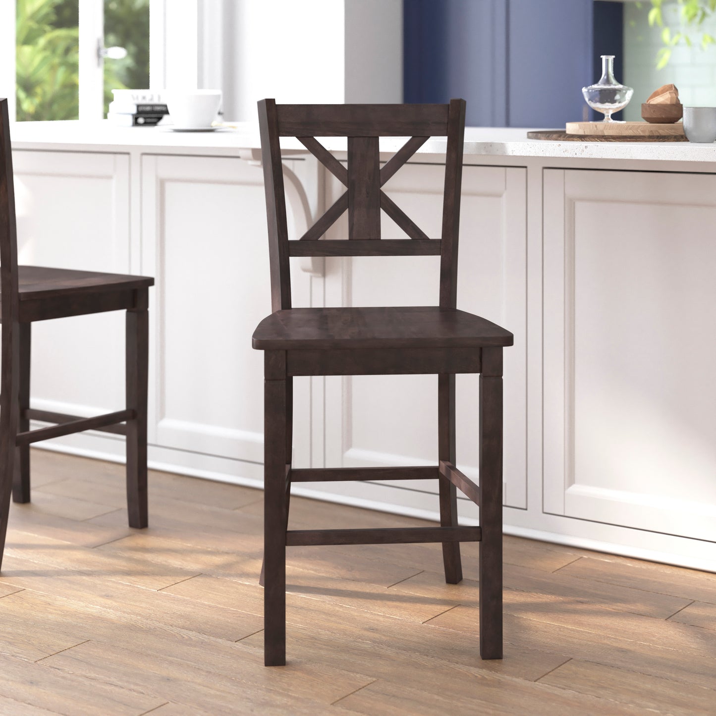 Gwendolyn Set of 2 Commercial Grade Solid Wood Modern Farmhouse Counter Height Barstool in Gray Wash Walnut Gray Wash Walnut
