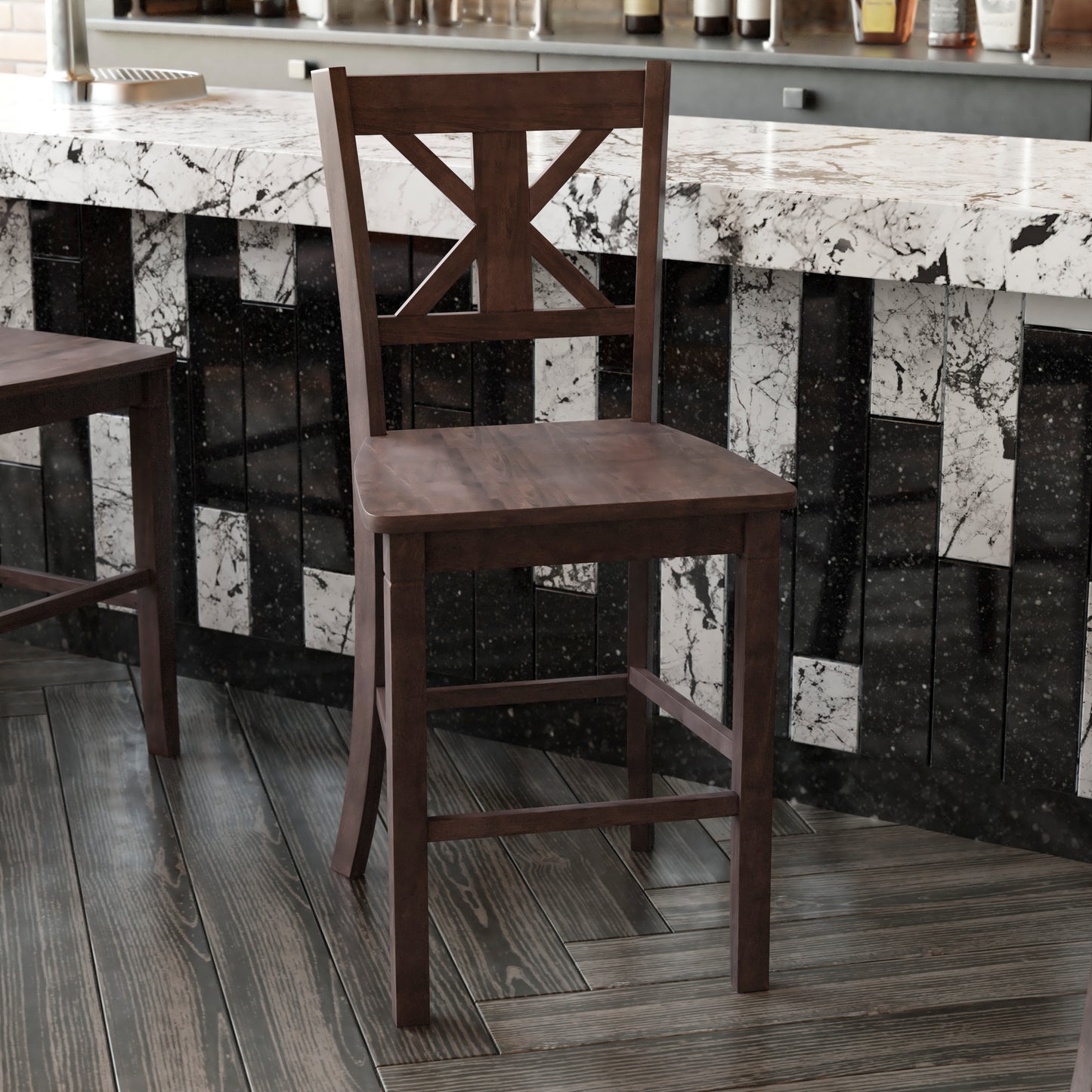 Gwendolyn Set of 2 Commercial Grade Solid Wood Modern Farmhouse Counter Height Barstool in Gray Wash Walnut Gray Wash Walnut