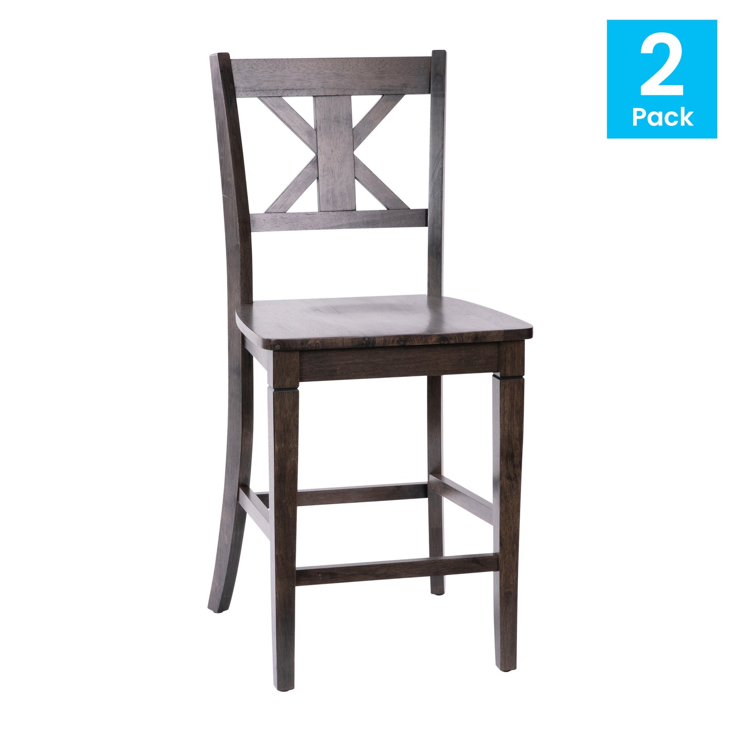Gwendolyn Set of 2 Commercial Grade Solid Wood Modern Farmhouse Counter Height Barstool in Gray Wash Walnut Gray Wash Walnut