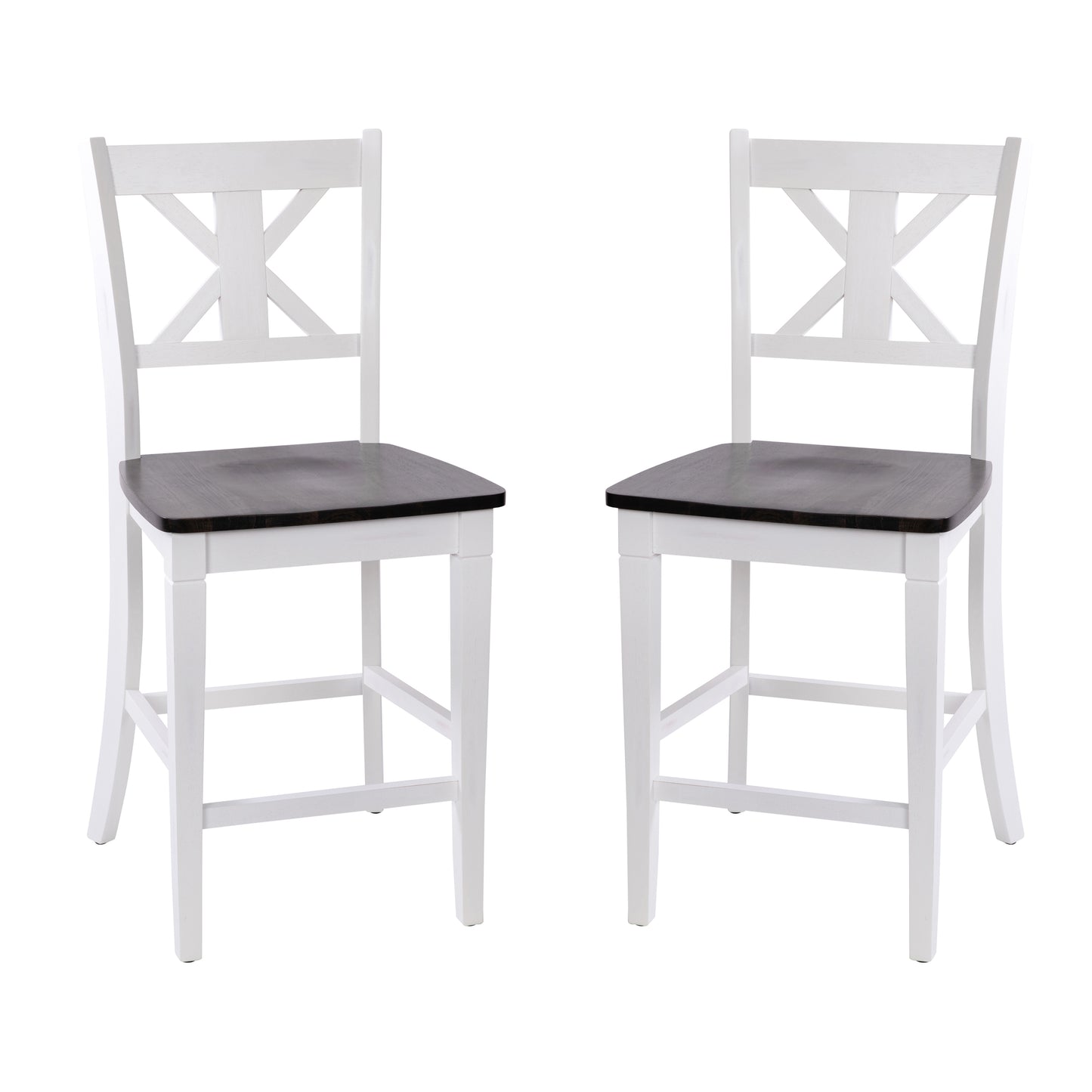 Gwendolyn Set of 2 Commercial Grade Solid Wood Modern Farmhouse Counter Height Barstool in Antique White Wash White Wash