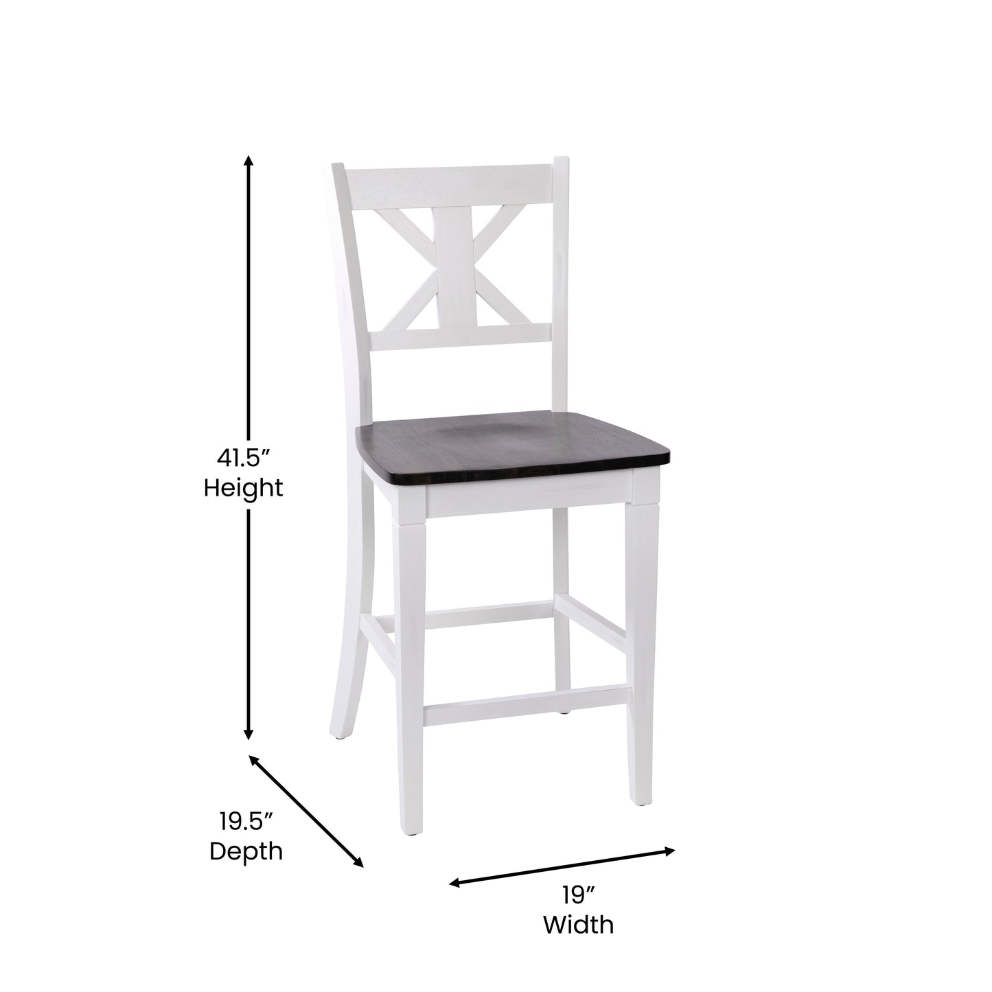 Gwendolyn Set of 2 Commercial Grade Solid Wood Modern Farmhouse Counter Height Barstool in Antique White Wash White Wash