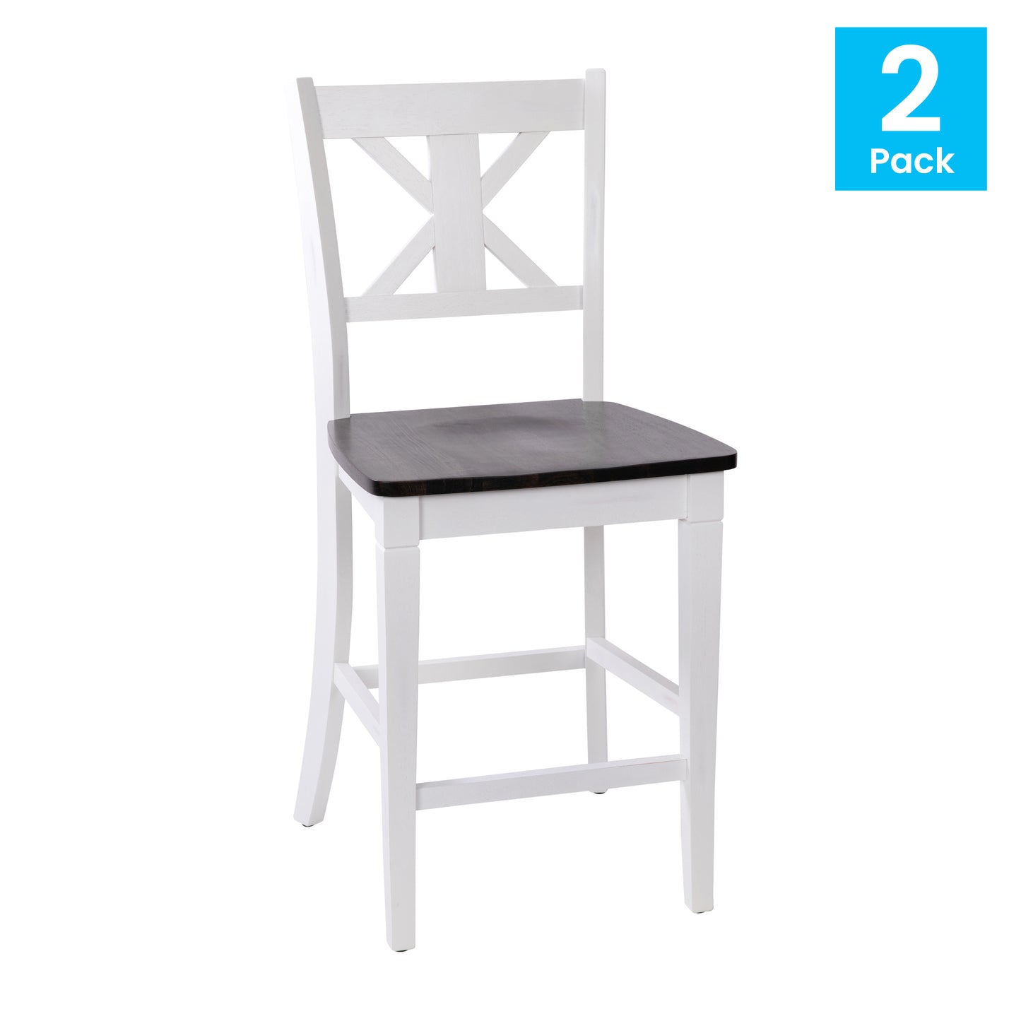 Gwendolyn Set of 2 Commercial Grade Solid Wood Modern Farmhouse Counter Height Barstool in Antique White Wash White Wash