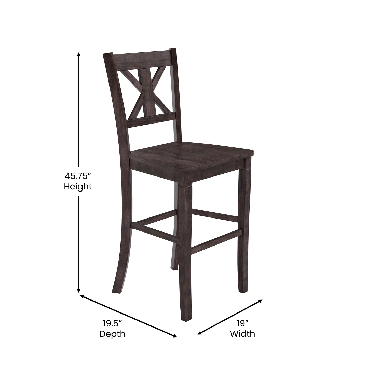 Gwendolyn Set of 2 Commercial Grade Solid Wood Modern Farmhouse Barstool in Gray Wash Walnut Gray Wash Walnut