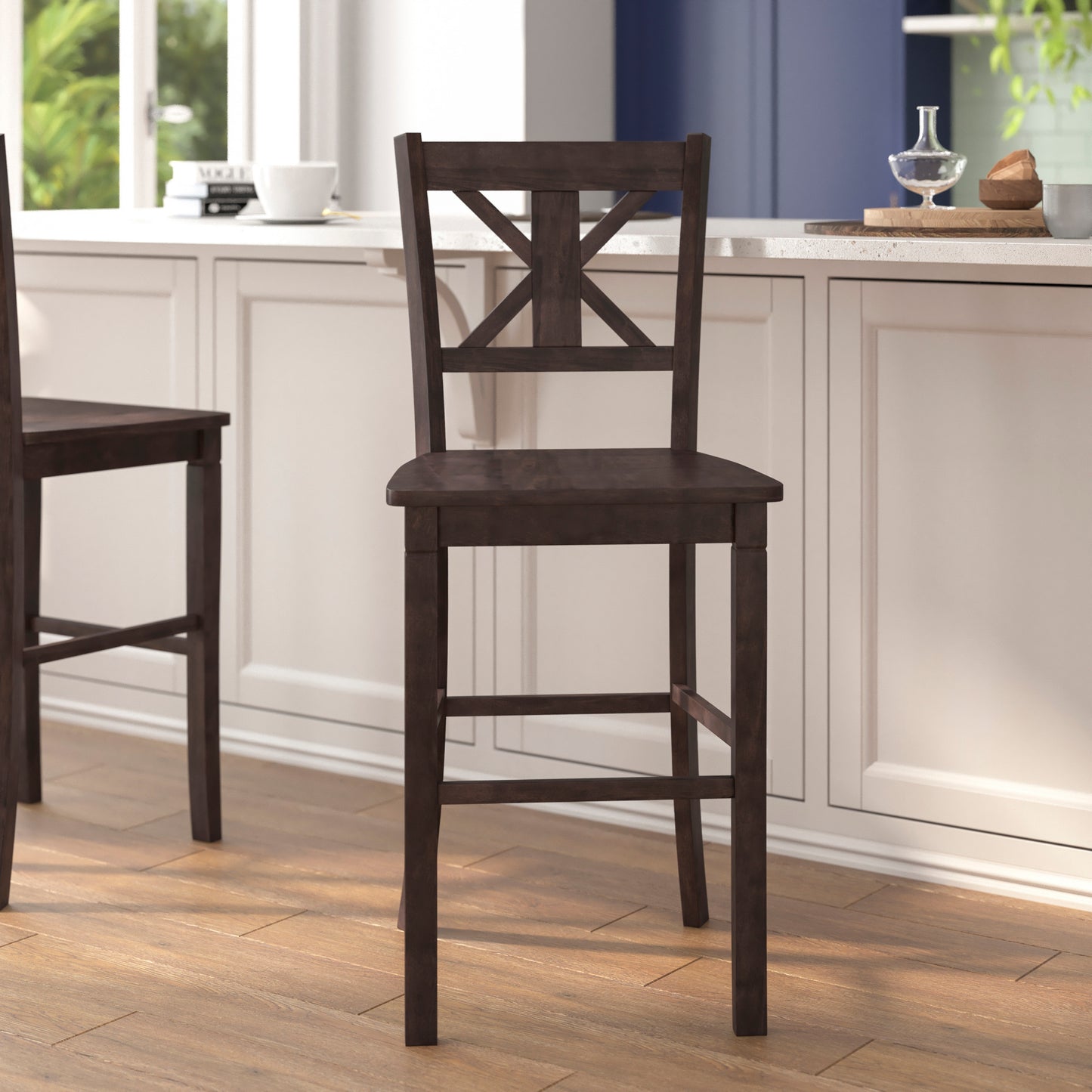 Gwendolyn Set of 2 Commercial Grade Solid Wood Modern Farmhouse Barstool in Gray Wash Walnut Gray Wash Walnut