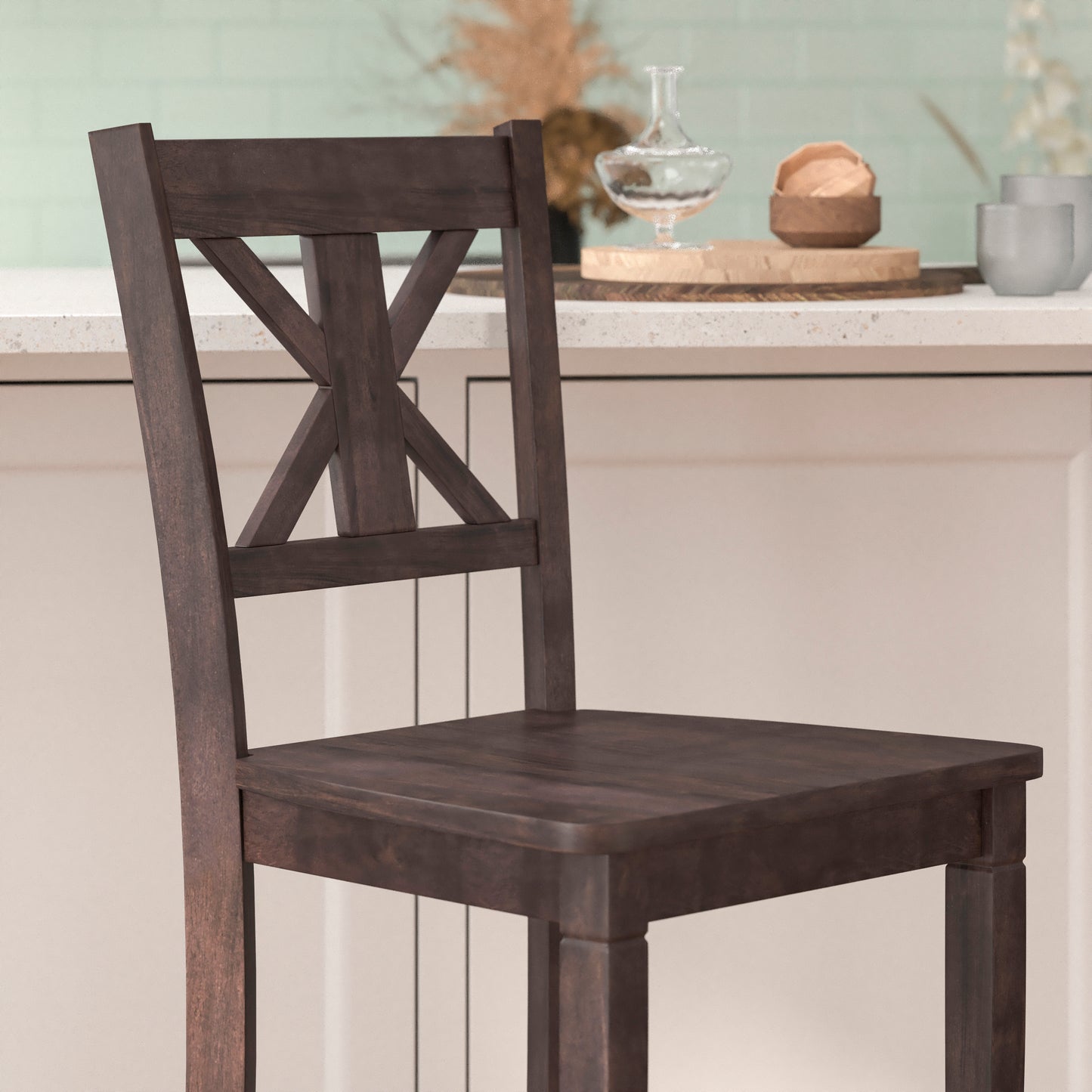 Gwendolyn Set of 2 Commercial Grade Solid Wood Modern Farmhouse Barstool in Gray Wash Walnut Gray Wash Walnut