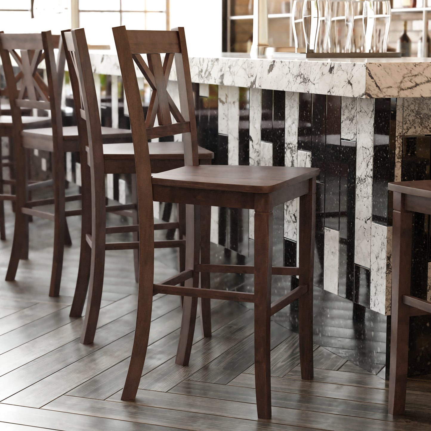 Gwendolyn Set of 2 Commercial Grade Solid Wood Modern Farmhouse Barstool in Gray Wash Walnut Gray Wash Walnut