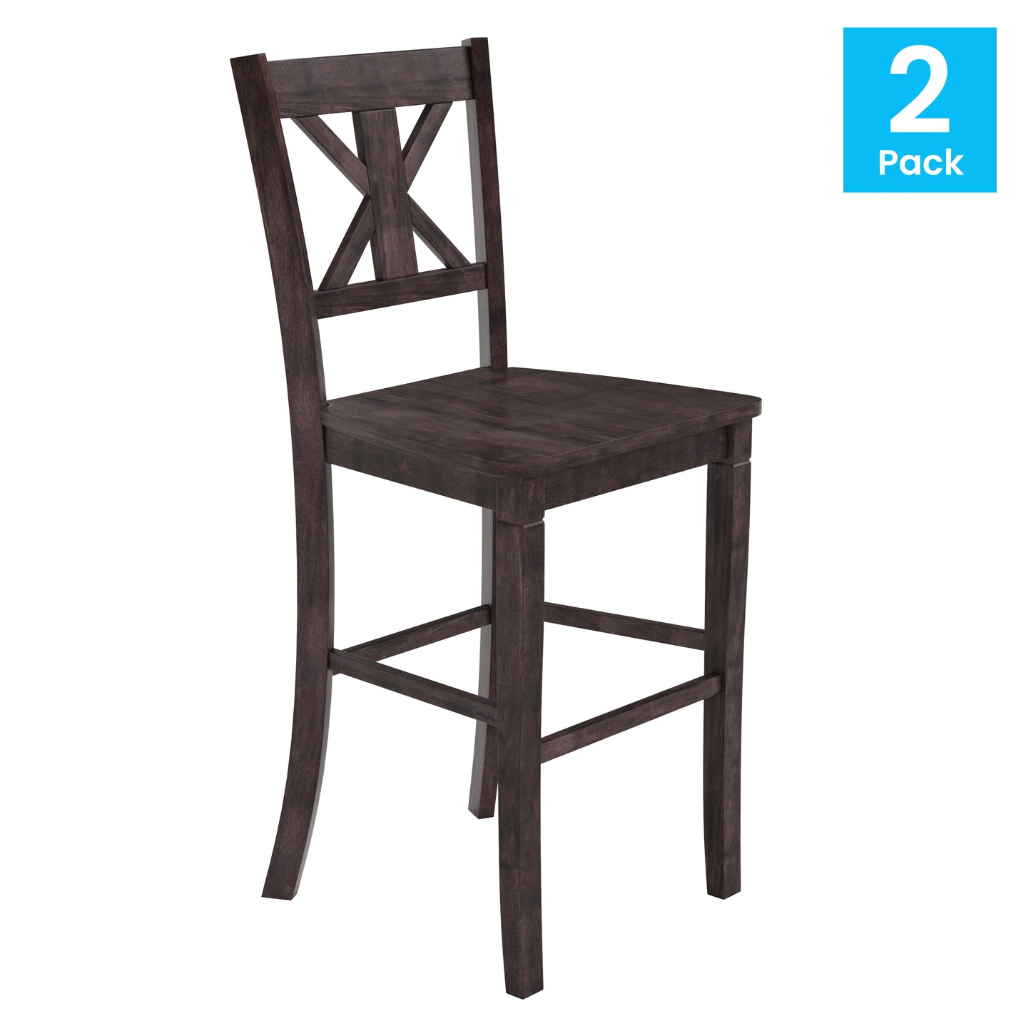 Gwendolyn Set of 2 Commercial Grade Solid Wood Modern Farmhouse Barstool in Gray Wash Walnut Gray Wash Walnut