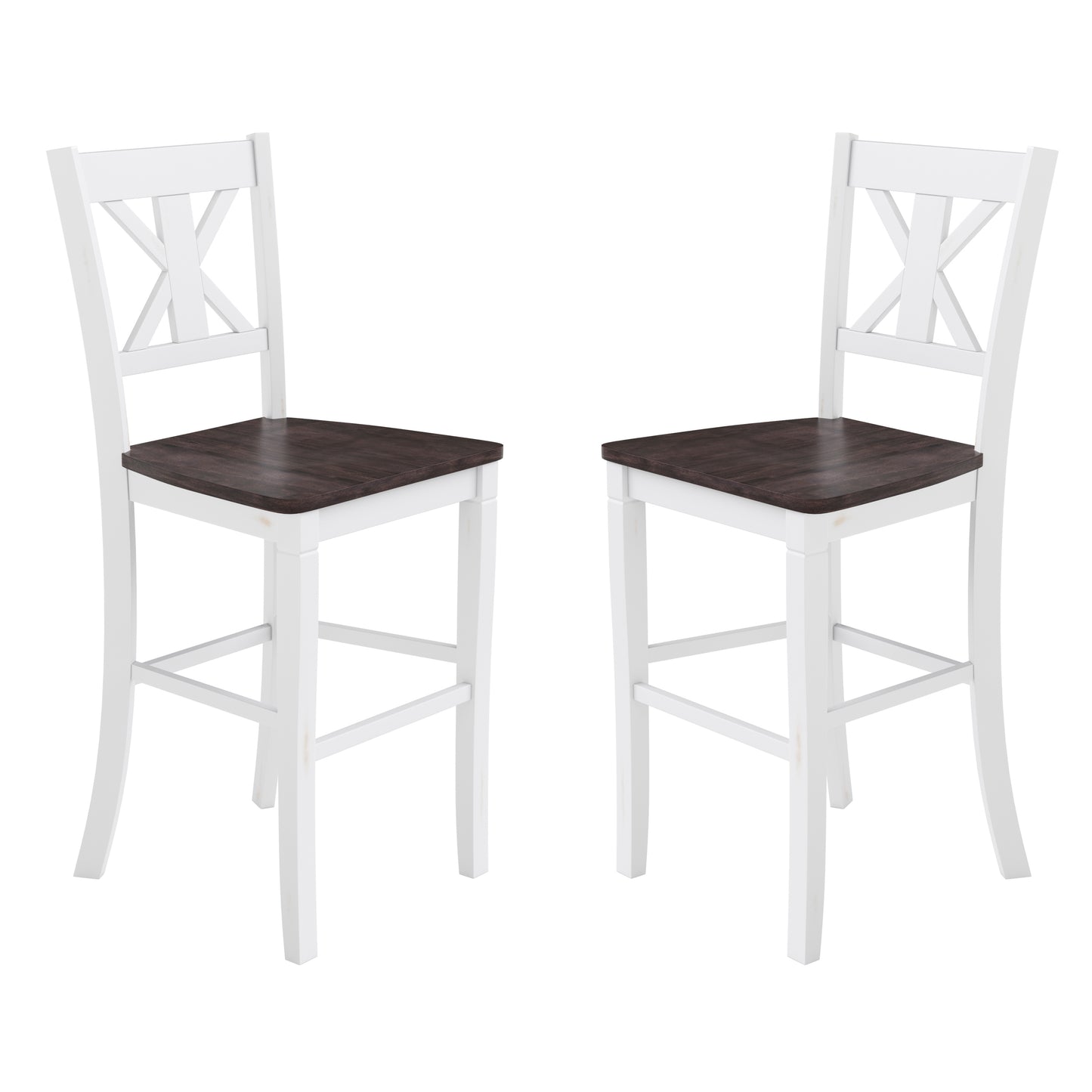 Gwendolyn Set of 2 Commercial Grade Solid Wood Modern Farmhouse Barstool in Antique White Wash White Wash