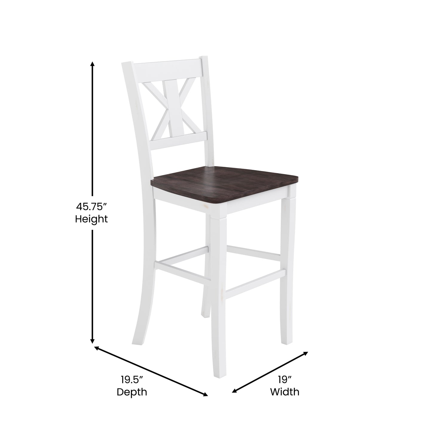 Gwendolyn Set of 2 Commercial Grade Solid Wood Modern Farmhouse Barstool in Antique White Wash White Wash