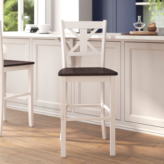 Gwendolyn Set of 2 Commercial Grade Solid Wood Modern Farmhouse Barstool in Antique White Wash White Wash