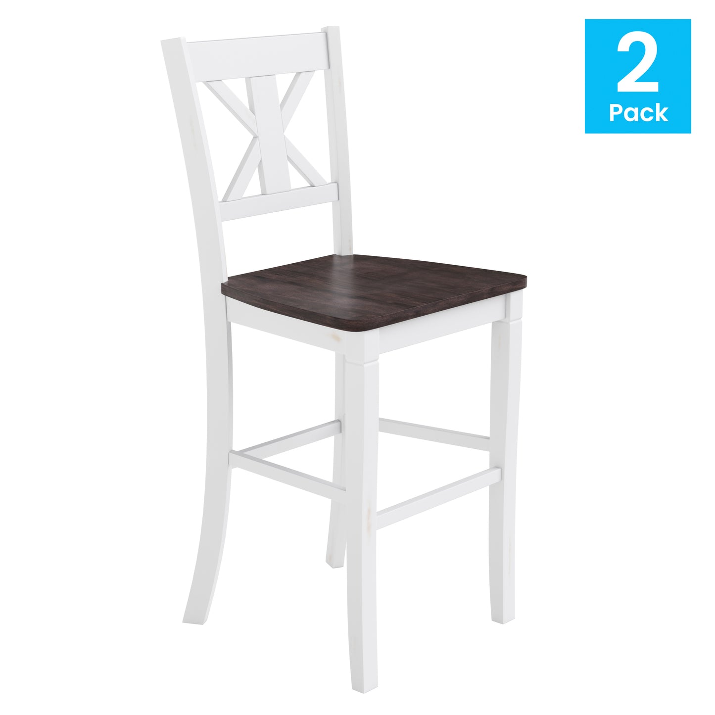 Gwendolyn Set of 2 Commercial Grade Solid Wood Modern Farmhouse Barstool in Antique White Wash White Wash