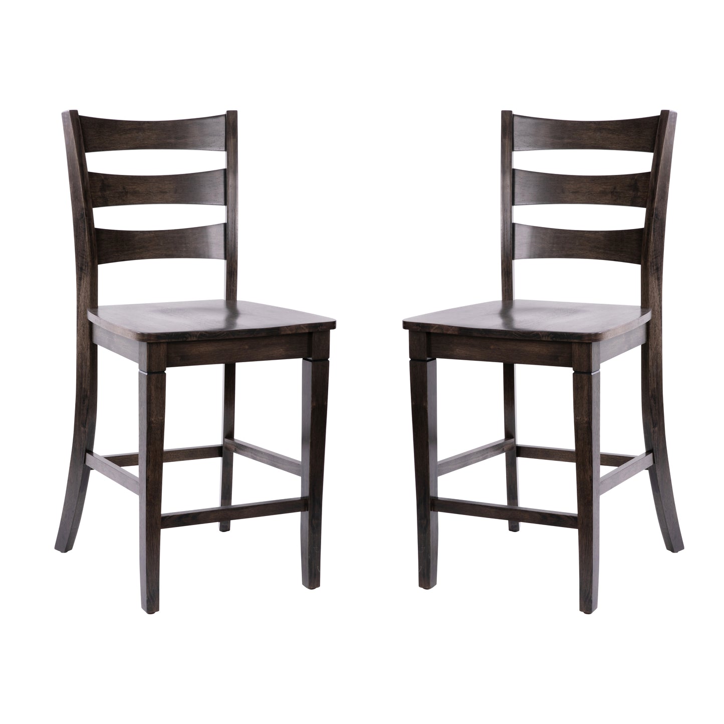 Liesel Set of 2 Commercial Grade Wooden Classic Ladderback Counter Height Barstool with Solid Wood Seat, Gray Wash Walnut Gray Wash Walnut
