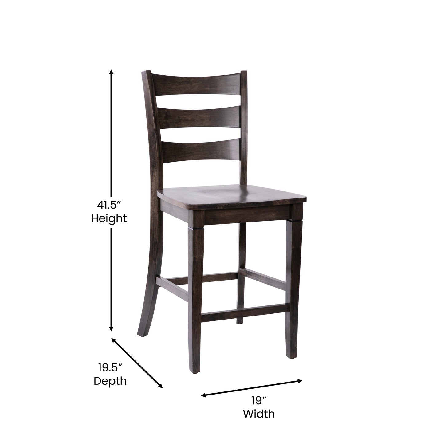 Liesel Set of 2 Commercial Grade Wooden Classic Ladderback Counter Height Barstool with Solid Wood Seat, Gray Wash Walnut Gray Wash Walnut