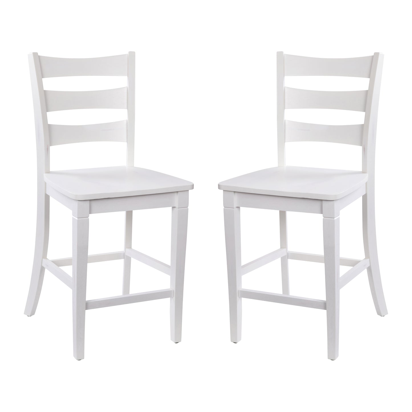 Liesel Set of 2 Commercial Grade Wooden Classic Ladderback Counter Height Barstool with Solid Wood Seat, Antique White Wash White Wash