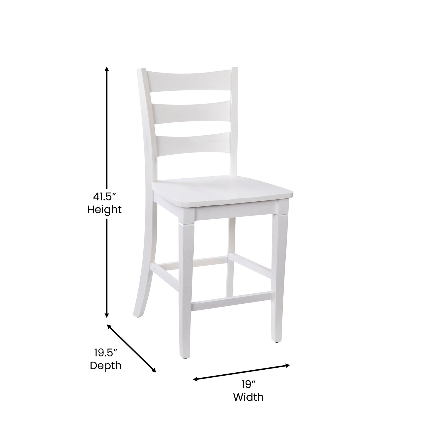 Liesel Set of 2 Commercial Grade Wooden Classic Ladderback Counter Height Barstool with Solid Wood Seat, Antique White Wash White Wash